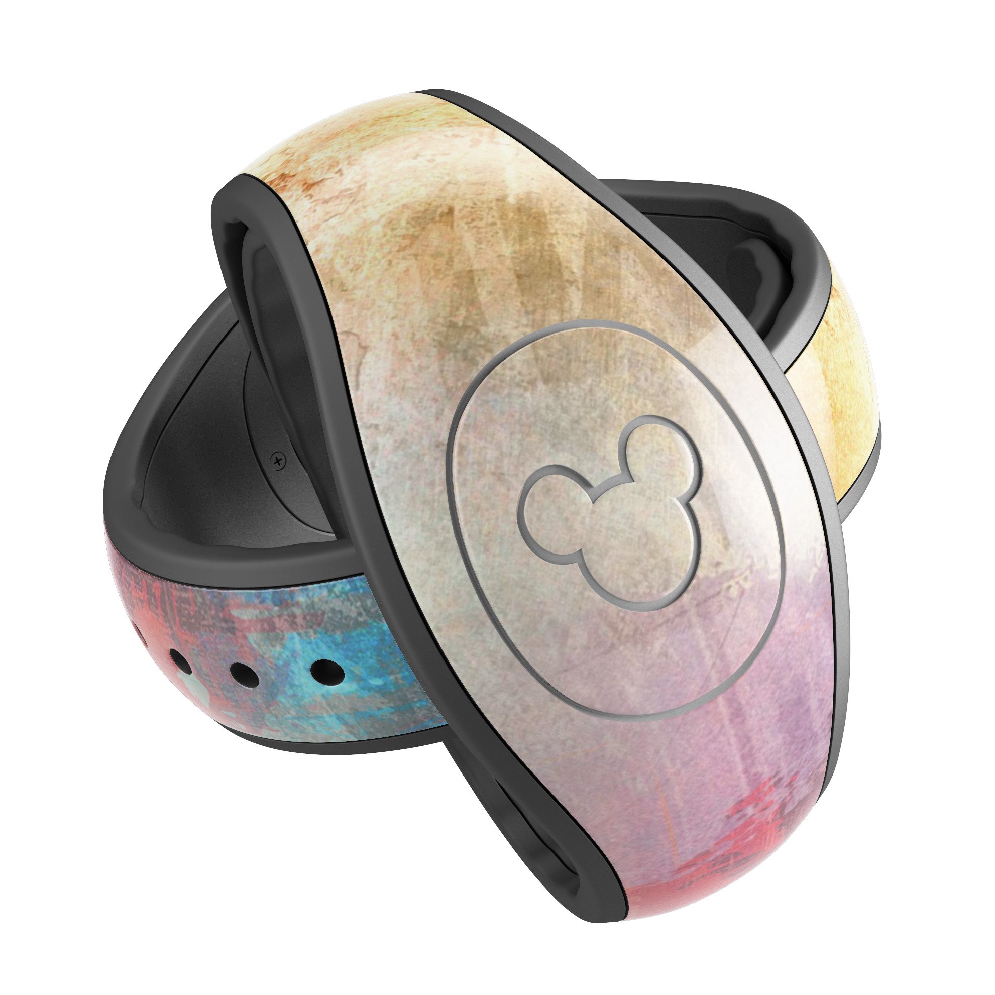 Grungy Colorful Faded Paint decal skin wrap kit for Disney Magic Band, showcasing vibrant colors and unique design.
