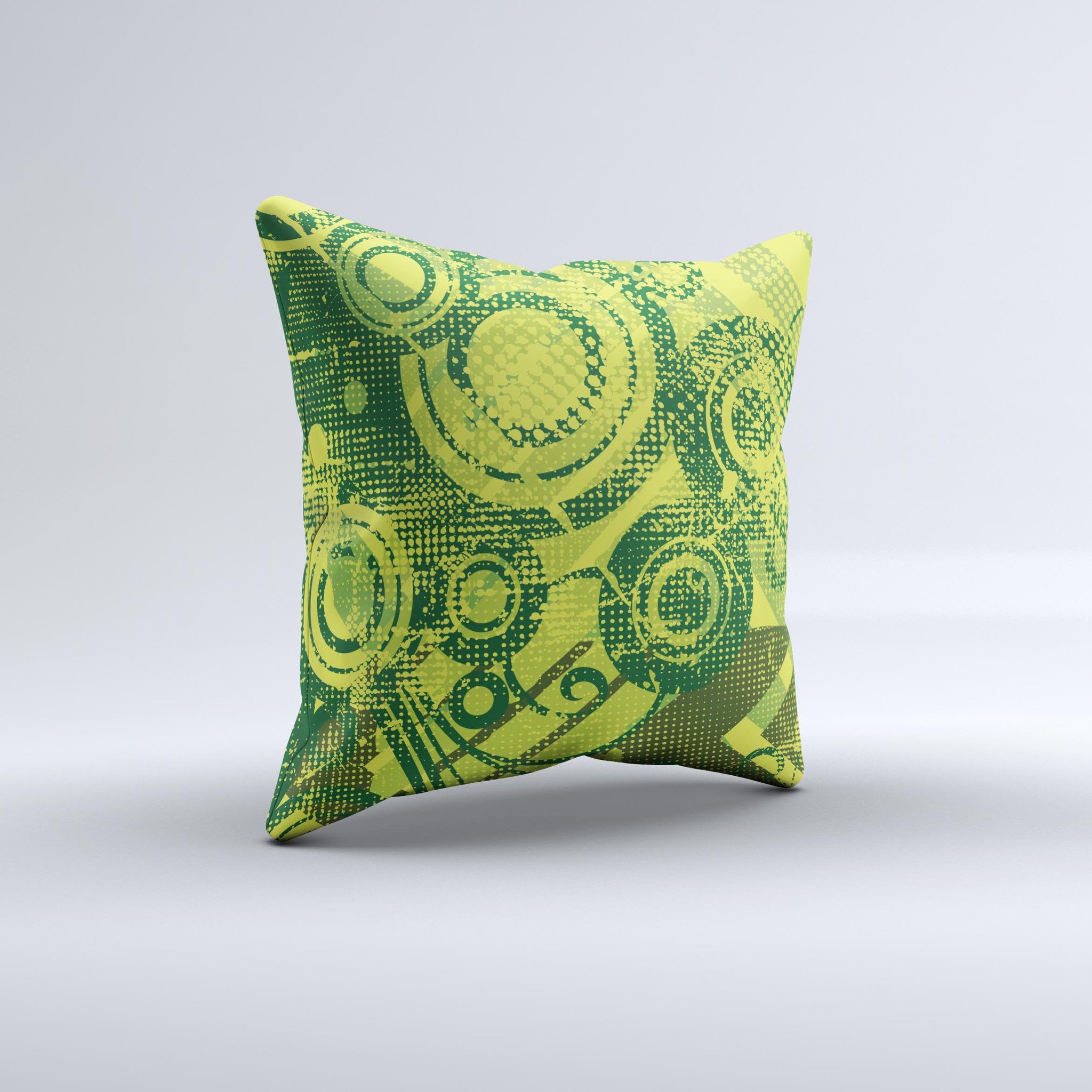 Grungy Green Messy Pattern V2 ink-Fuzed Decorative Throw Pillow showcasing a unique design with high-quality fabric and plush filling.