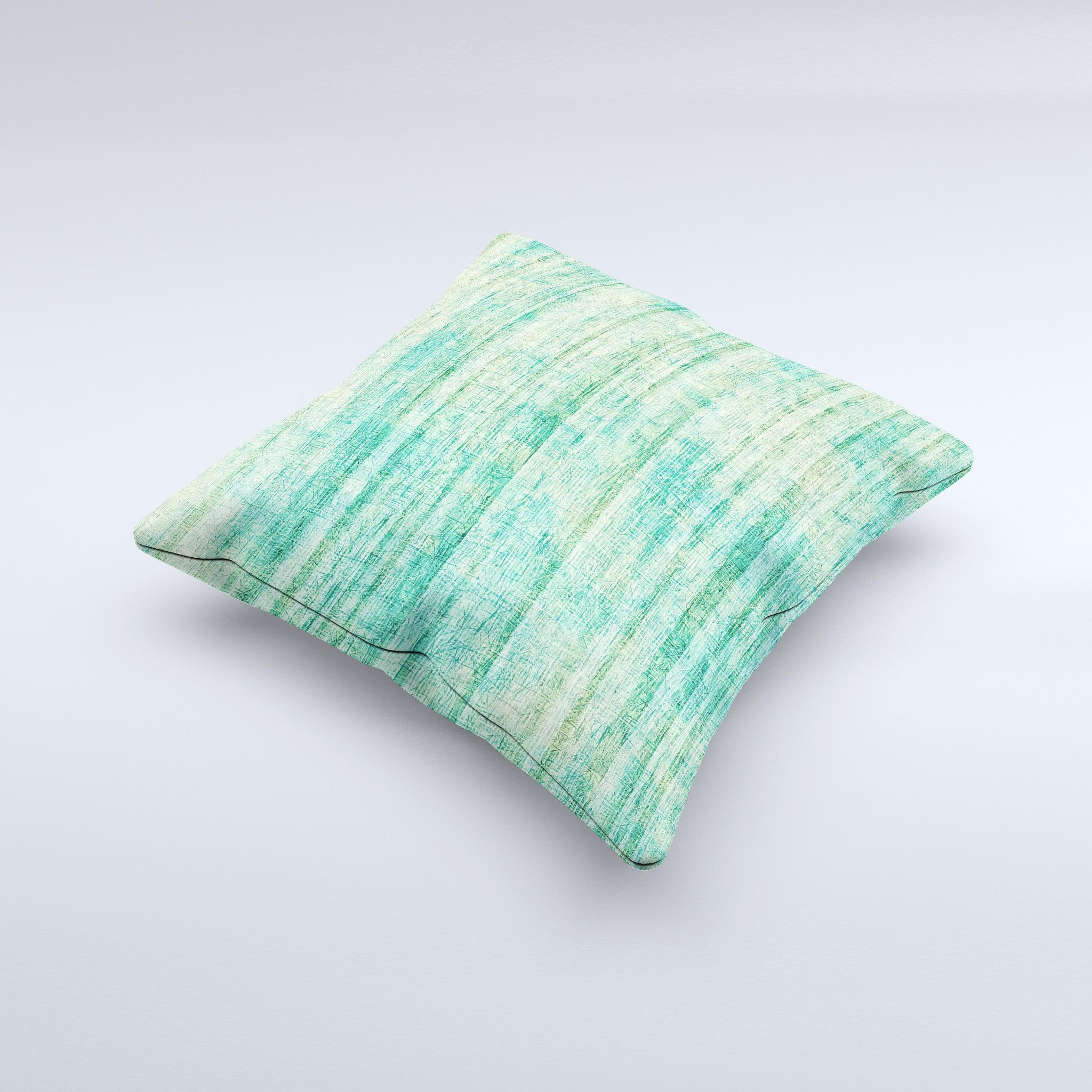 Grungy Horizontal Green Lines decorative throw pillow with unique hand-produced design, showcasing vibrant green lines on a soft fabric.
