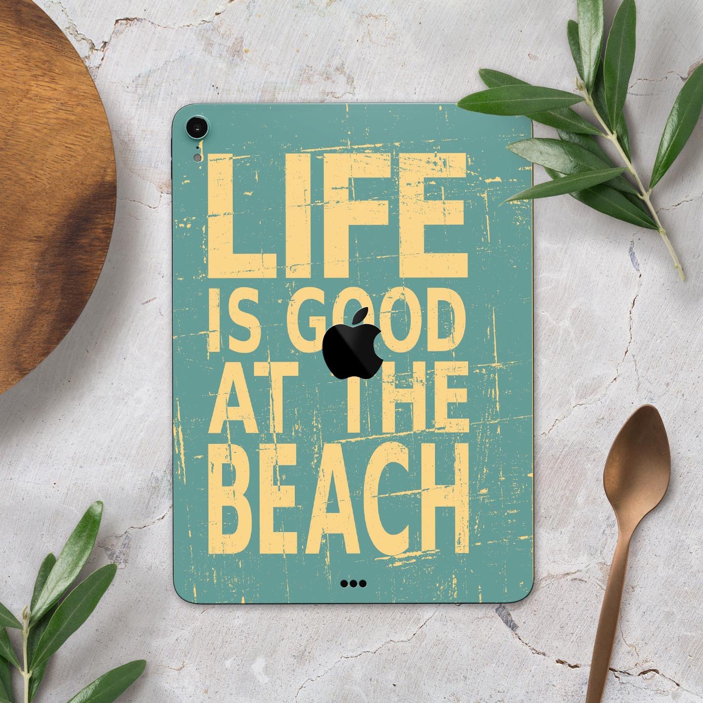 Grungy Life Is Good At The Beach full body skin decal for Apple devices, showcasing vibrant beach-themed graphics and premium 3M material.