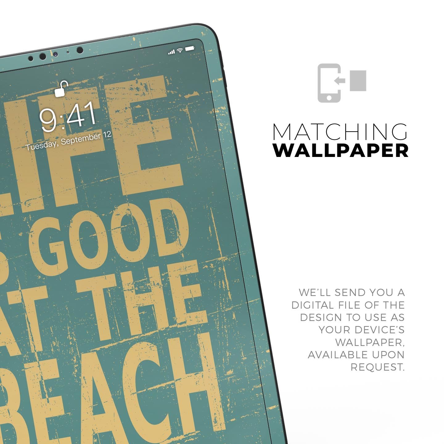 Grungy Life Is Good At The Beach full body skin decal for Apple devices, showcasing vibrant beach-themed graphics and premium 3M material.