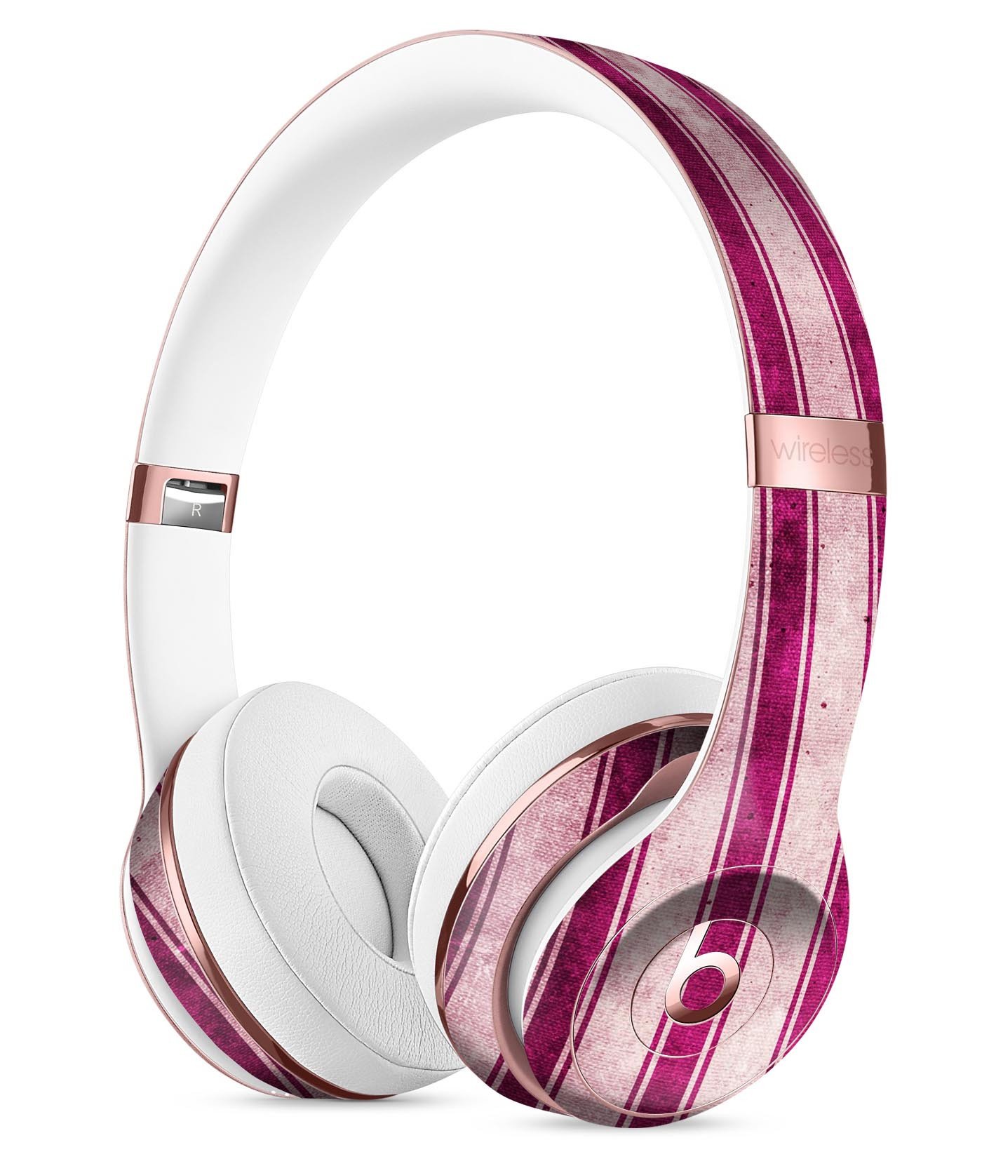 Grungy magenta and pink vertical stripes skin kit for Beats by Dre Solo 3 Wireless Headphones, showcasing vibrant colors and stylish design.