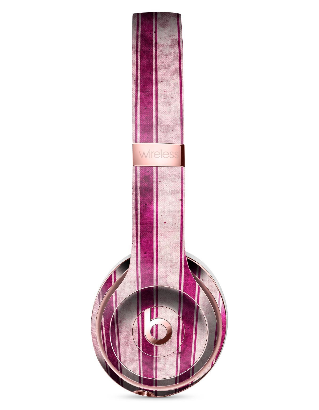Grungy magenta and pink vertical stripes skin kit for Beats by Dre Solo 3 Wireless Headphones, showcasing vibrant colors and stylish design.