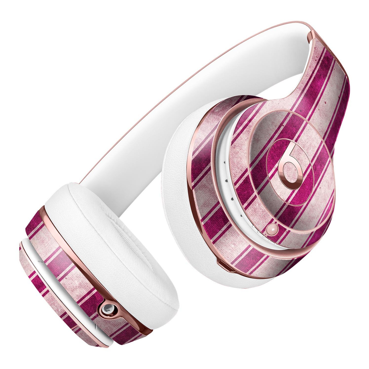 Grungy magenta and pink vertical stripes skin kit for Beats by Dre Solo 3 Wireless Headphones, showcasing vibrant colors and stylish design.