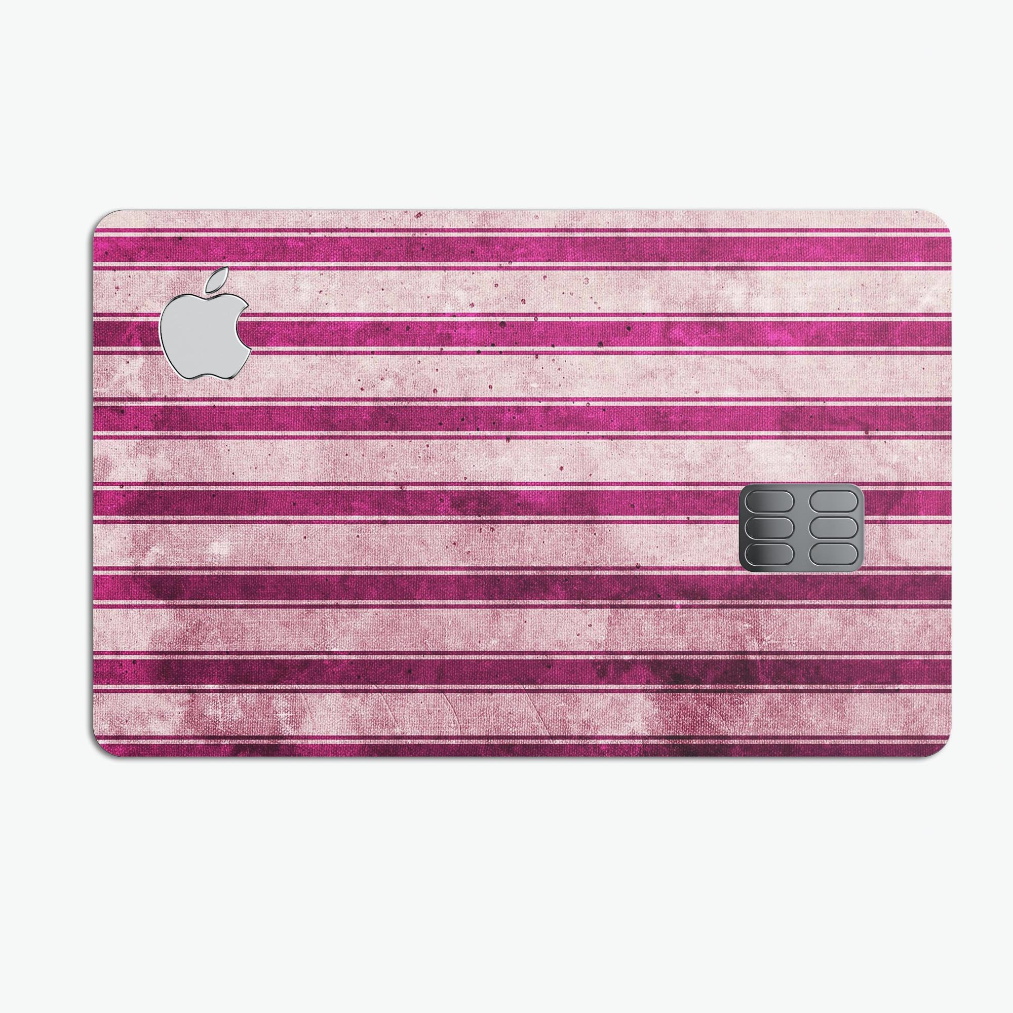 Grungy magenta and pink vertical stripes protective decal for Apple Card, showcasing vibrant colors and stylish design.