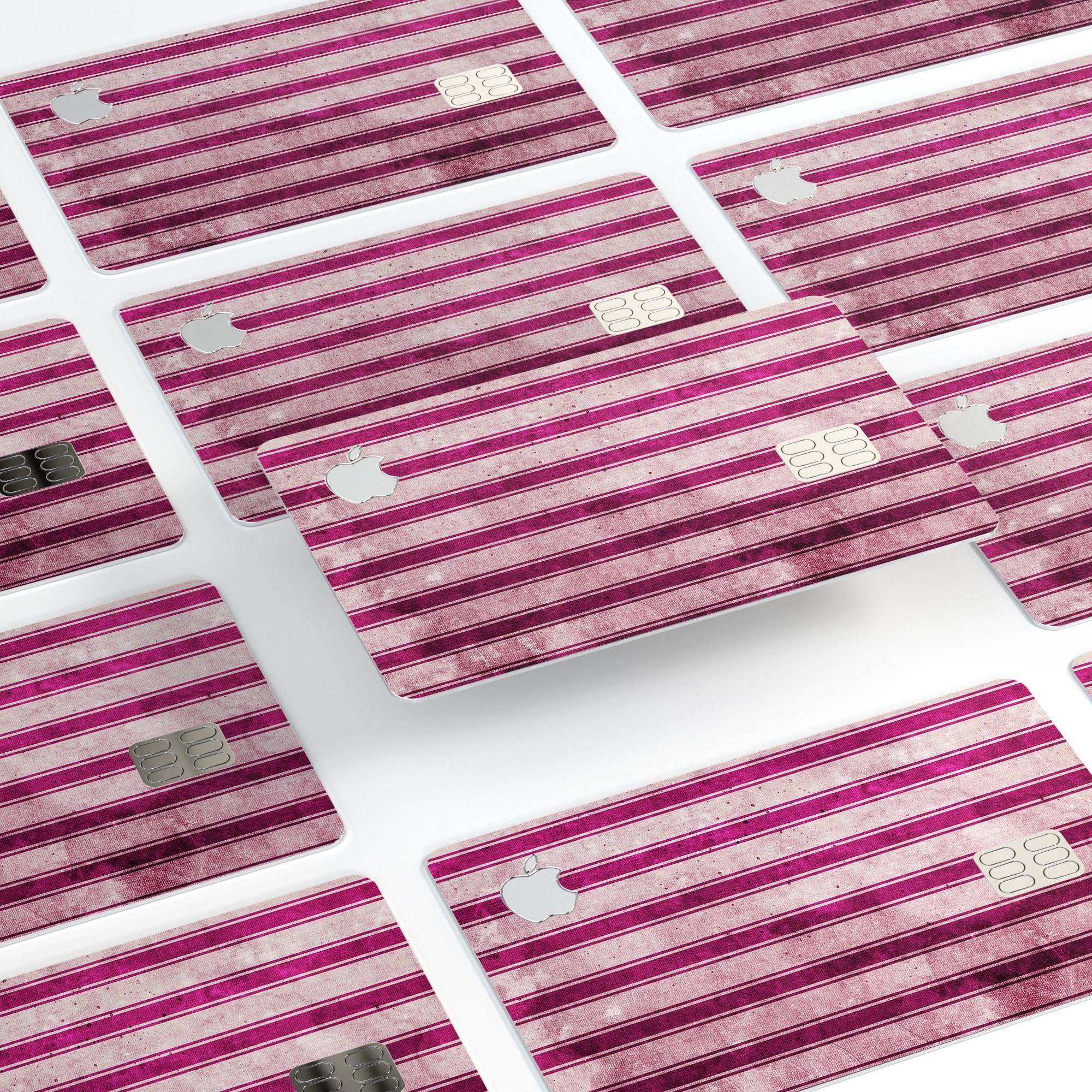 Grungy magenta and pink vertical stripes protective decal for Apple Card, showcasing vibrant colors and stylish design.
