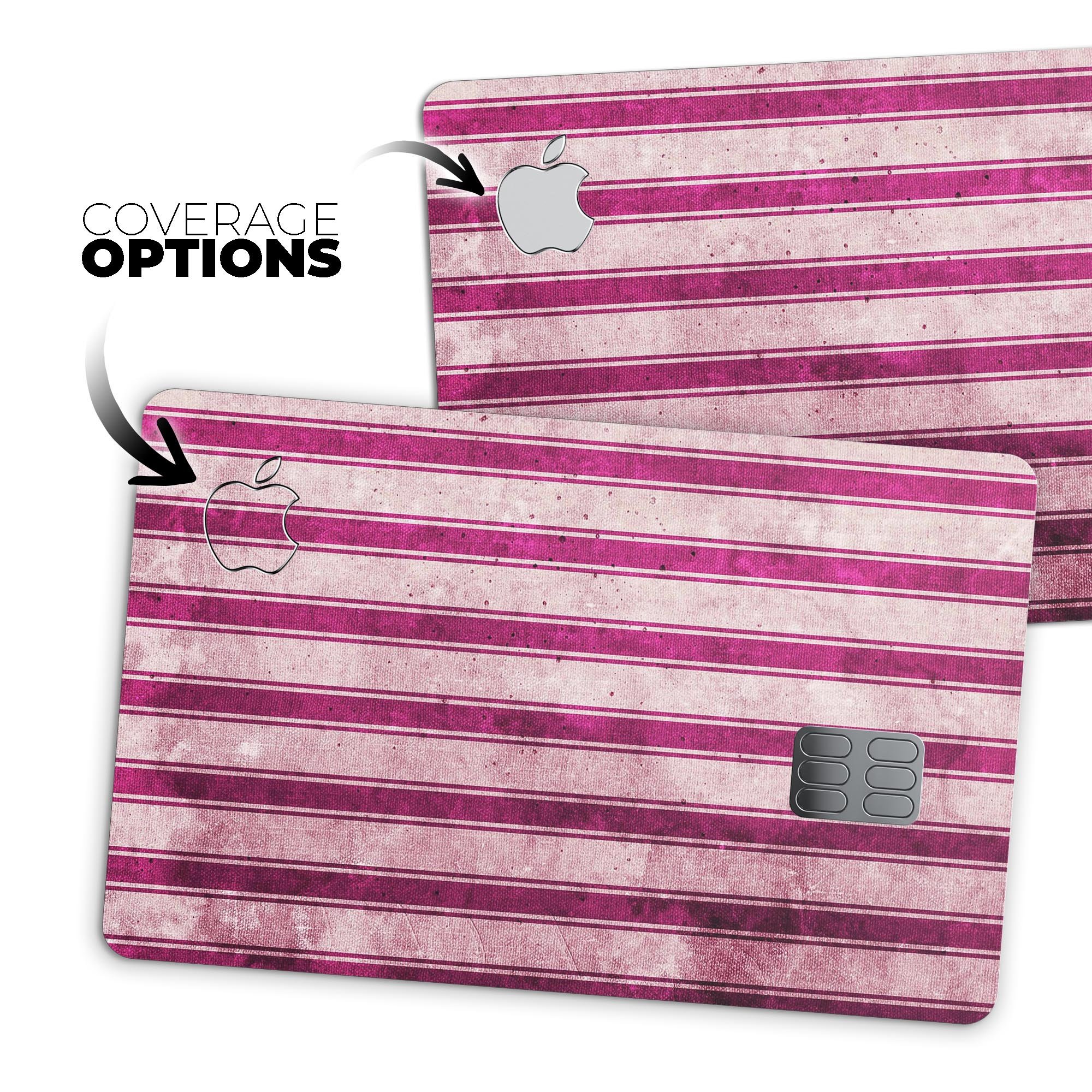 Grungy magenta and pink vertical stripes protective decal for Apple Card, showcasing vibrant colors and stylish design.