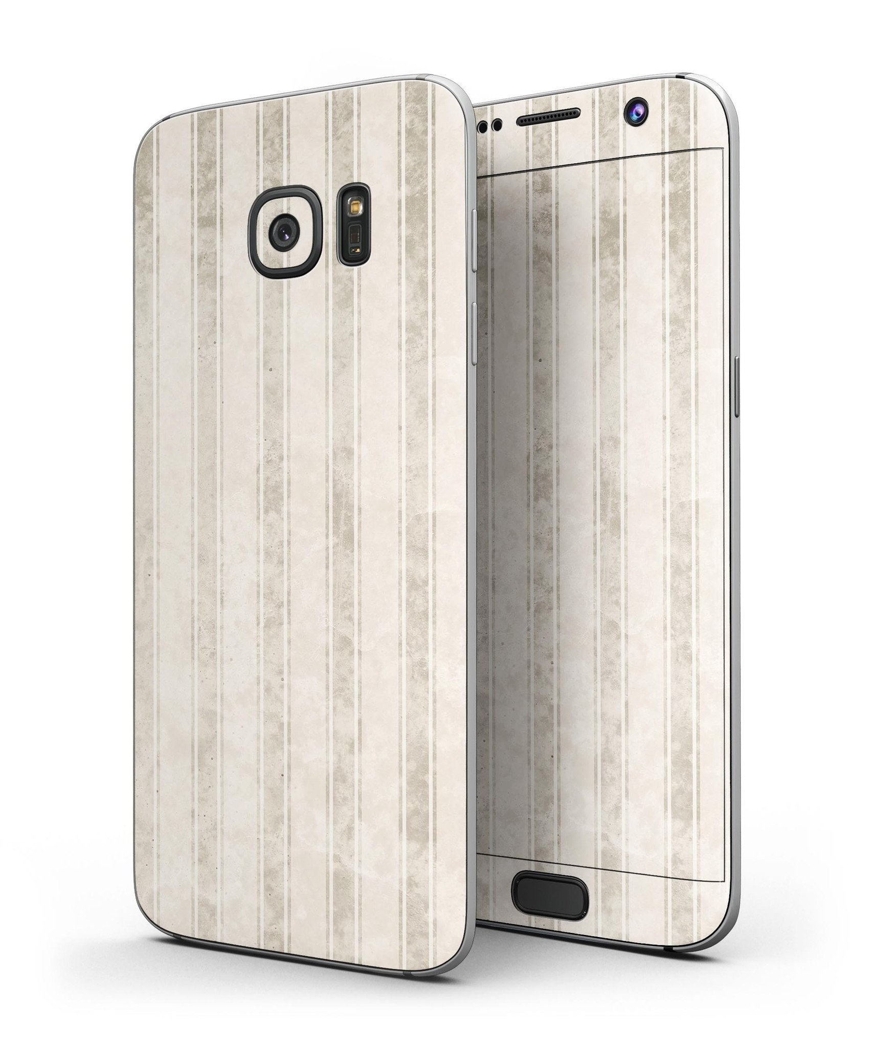 Grungy Neutral Vertical Stripes skin kit for Samsung Galaxy S7/S7 Edge, showcasing a stylish design and premium vinyl material.