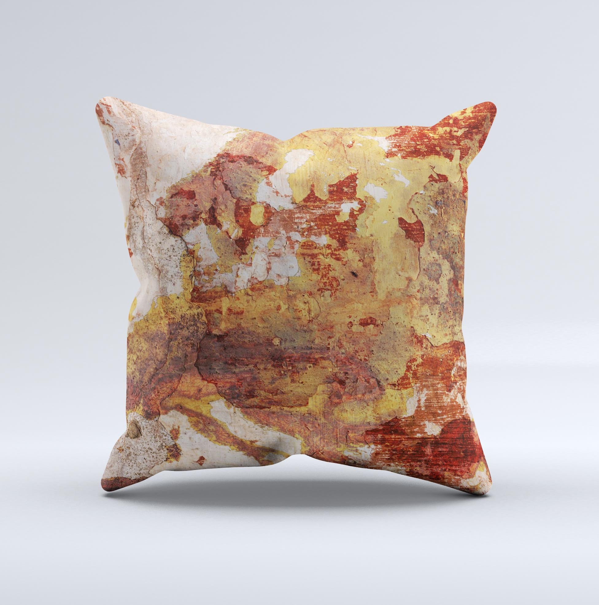 Grungy Red Panel V3 ink-Fuzed Decorative Throw Pillow showcasing a vibrant red design with unique handcrafted details.