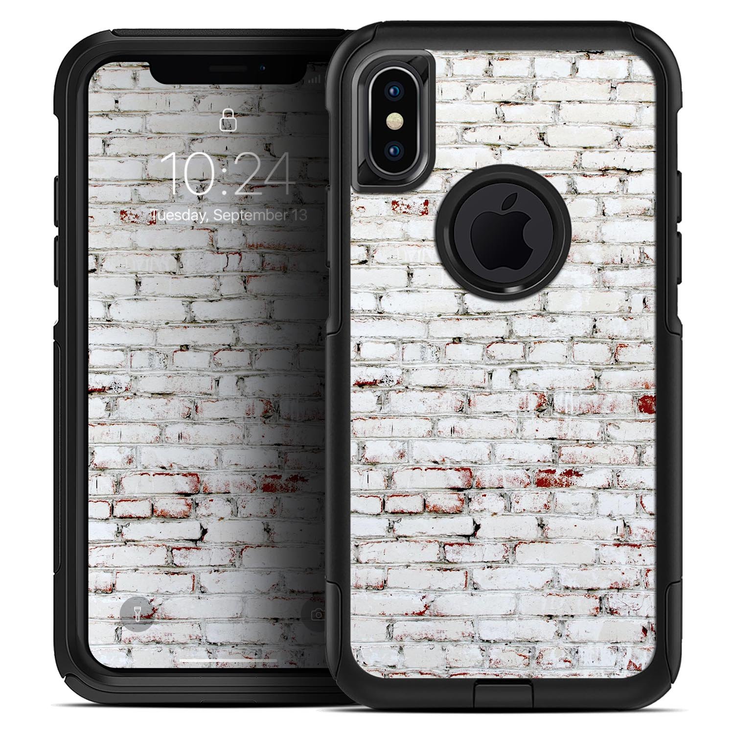 Grungy Red & White Brick Wall Skin Kit for iPhone OtterBox Cases, showcasing a stylish brick wall design.
