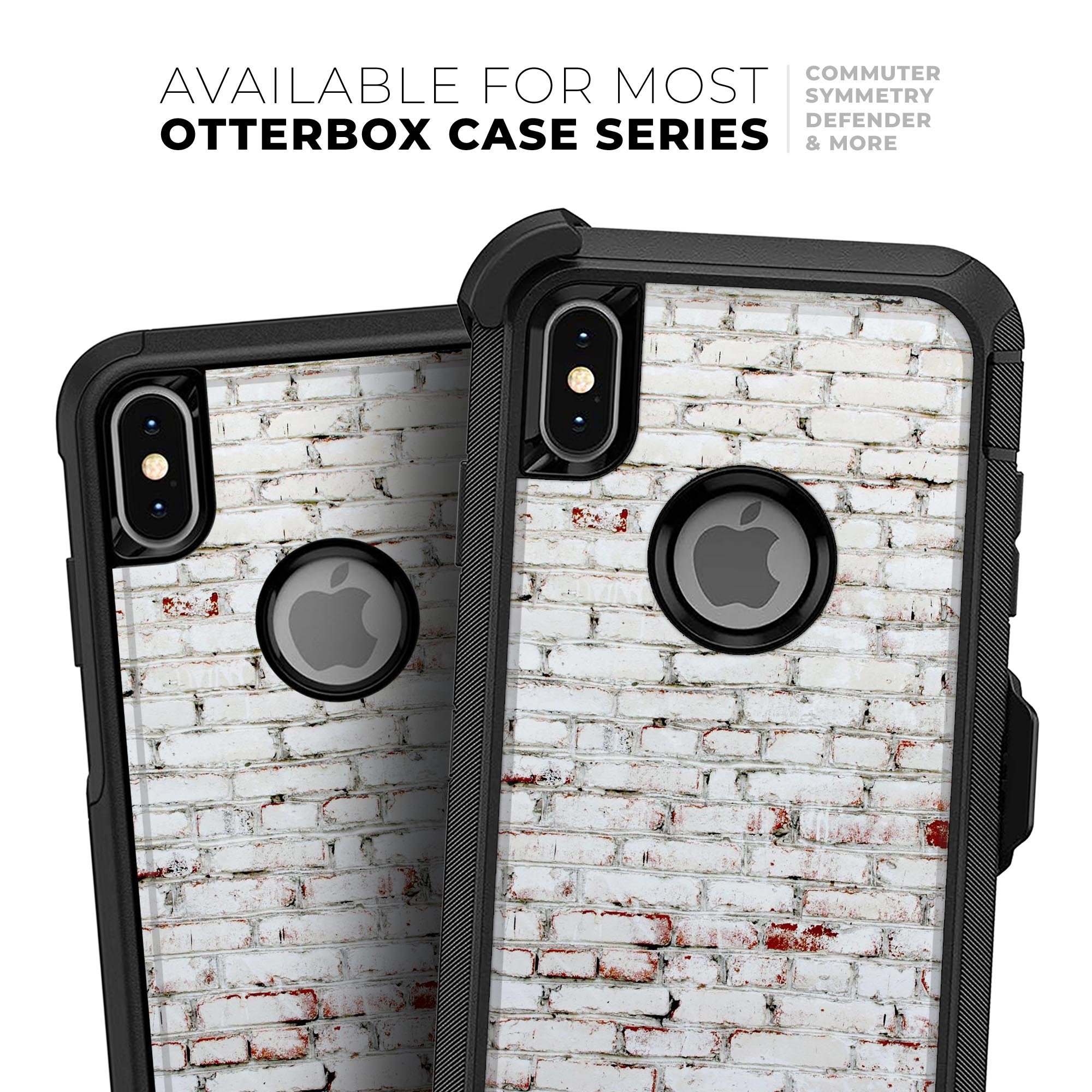 Grungy Red & White Brick Wall Skin Kit for iPhone OtterBox Cases, showcasing a stylish brick wall design.
