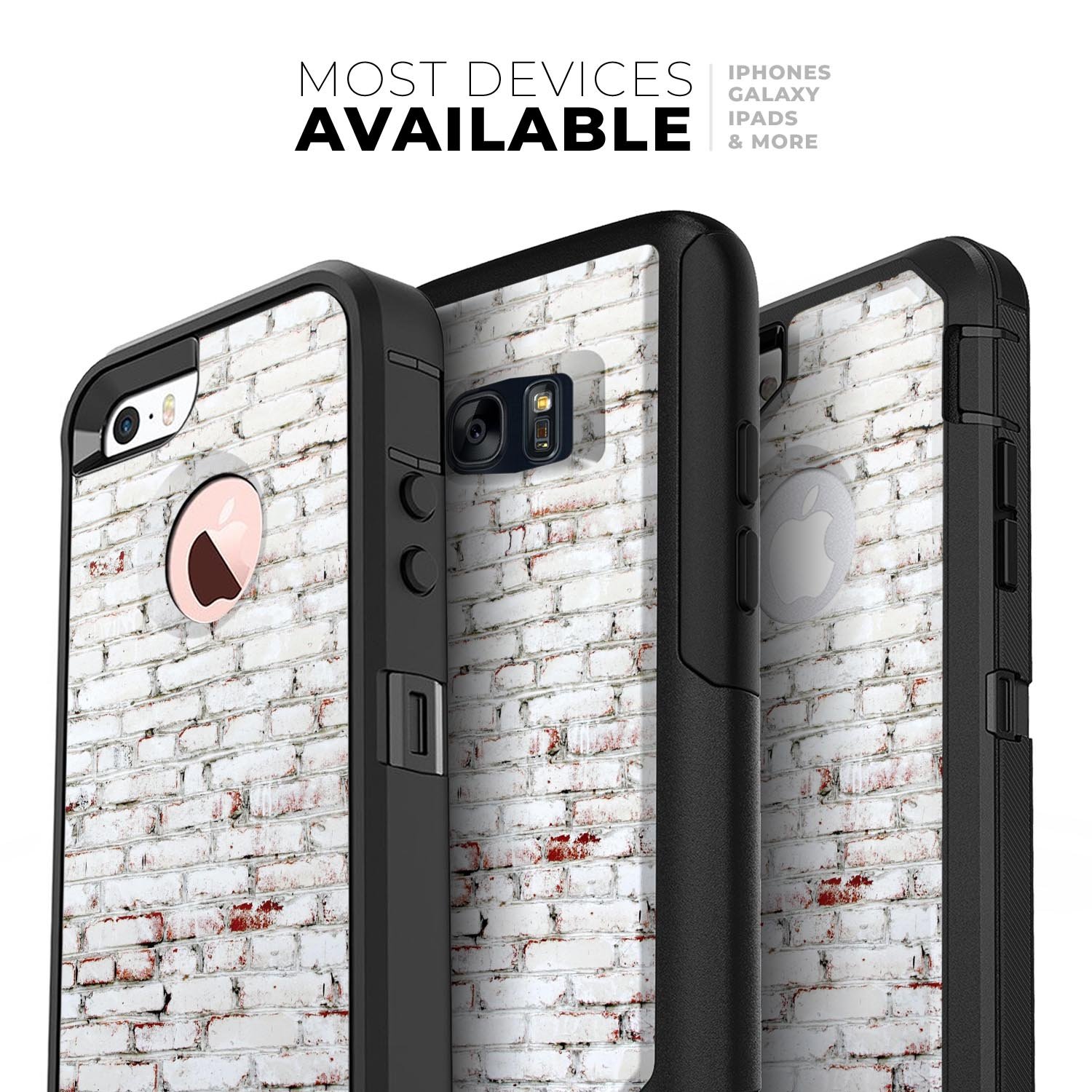 Grungy Red & White Brick Wall Skin Kit for iPhone OtterBox Cases, showcasing a stylish brick wall design.