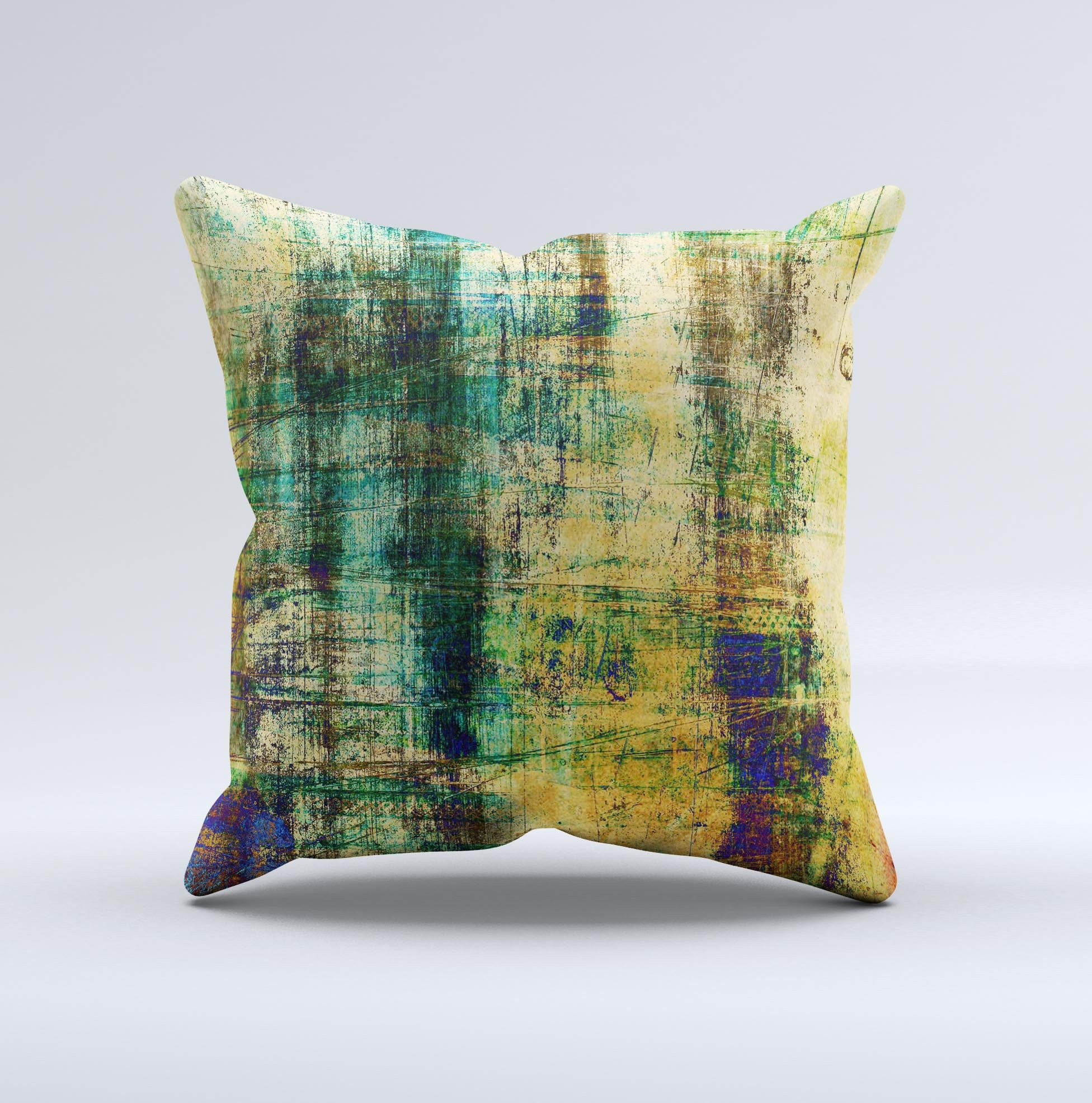 Grungy Scratched Surface V3 Ink-Fuzed Decorative Throw Pillow showcasing a unique design with a textured, scratched surface pattern.