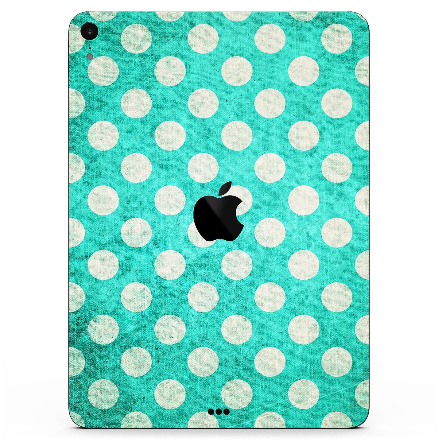 Grungy teal and white polka dots full body skin decal for Apple devices, showcasing a stylish design with premium finish.