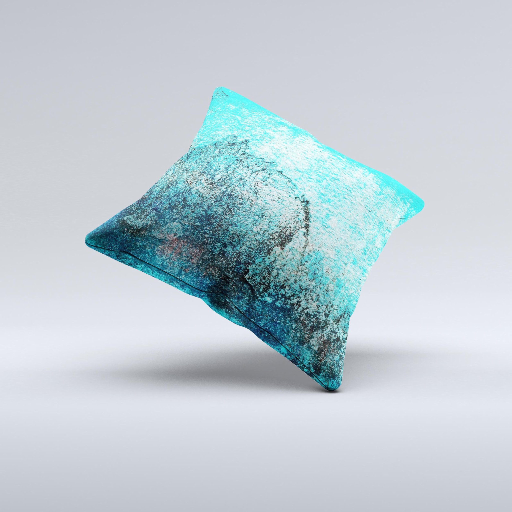Grungy Teal Surface V3 Ink-Fuzed Decorative Throw Pillow showcasing a unique teal design with a textured surface, perfect for home decor.