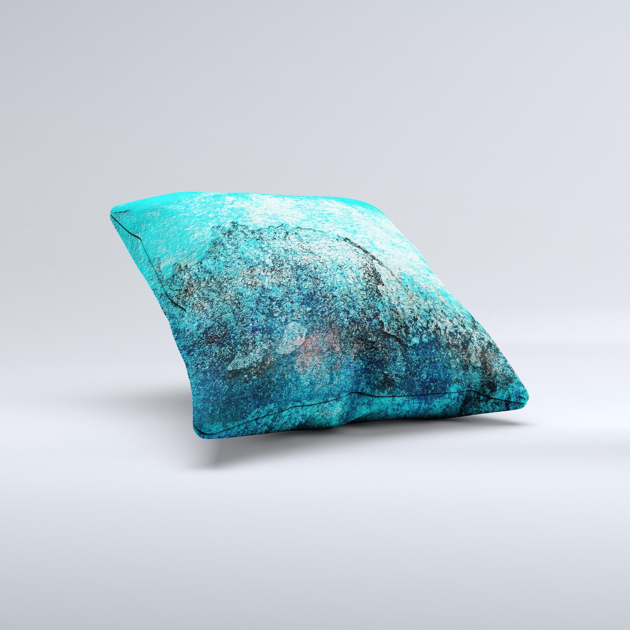 Grungy Teal Surface V3 Ink-Fuzed Decorative Throw Pillow showcasing a unique teal design with a textured surface, perfect for home decor.