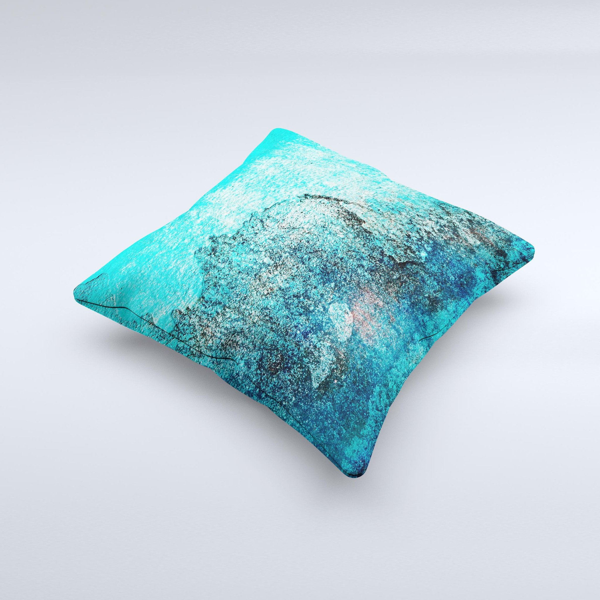 Grungy Teal Surface V3 Ink-Fuzed Decorative Throw Pillow showcasing a unique teal design with a textured surface, perfect for home decor.