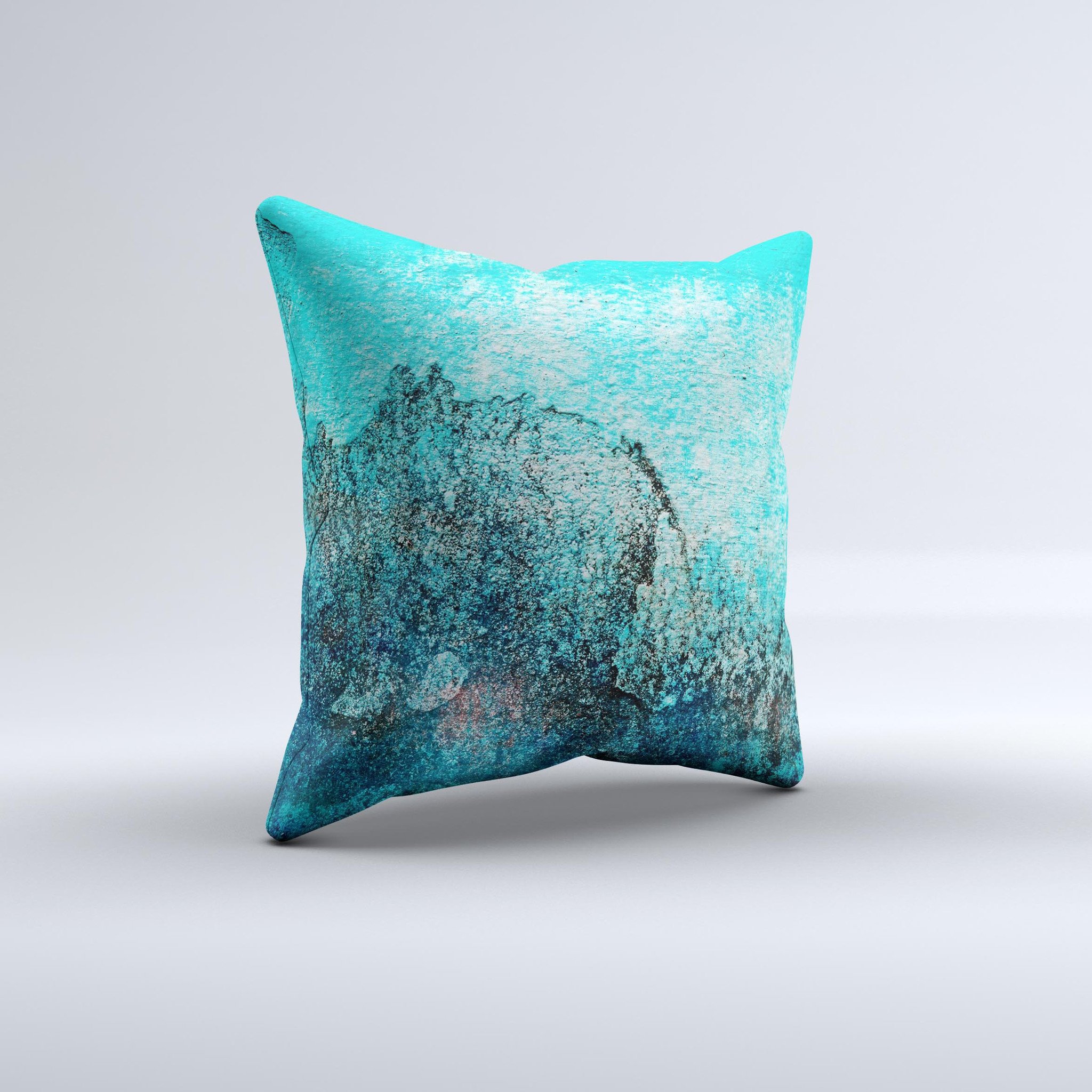 Grungy Teal Surface V3 Ink-Fuzed Decorative Throw Pillow showcasing a unique teal design with a textured surface, perfect for home decor.