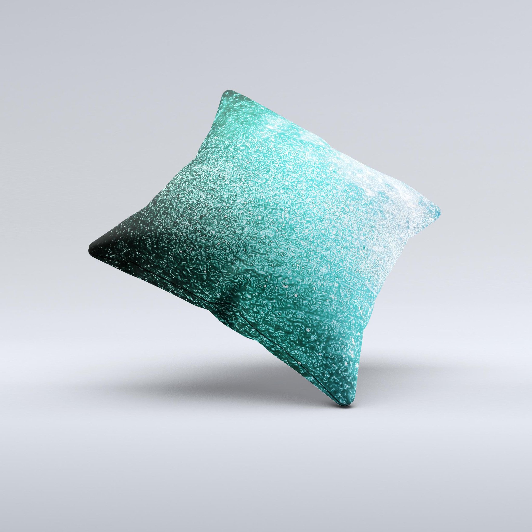 Grungy teal texture decorative throw pillow with unique ink-fuzed design, handcrafted in Virginia, showcasing a rich color and soft fabric.