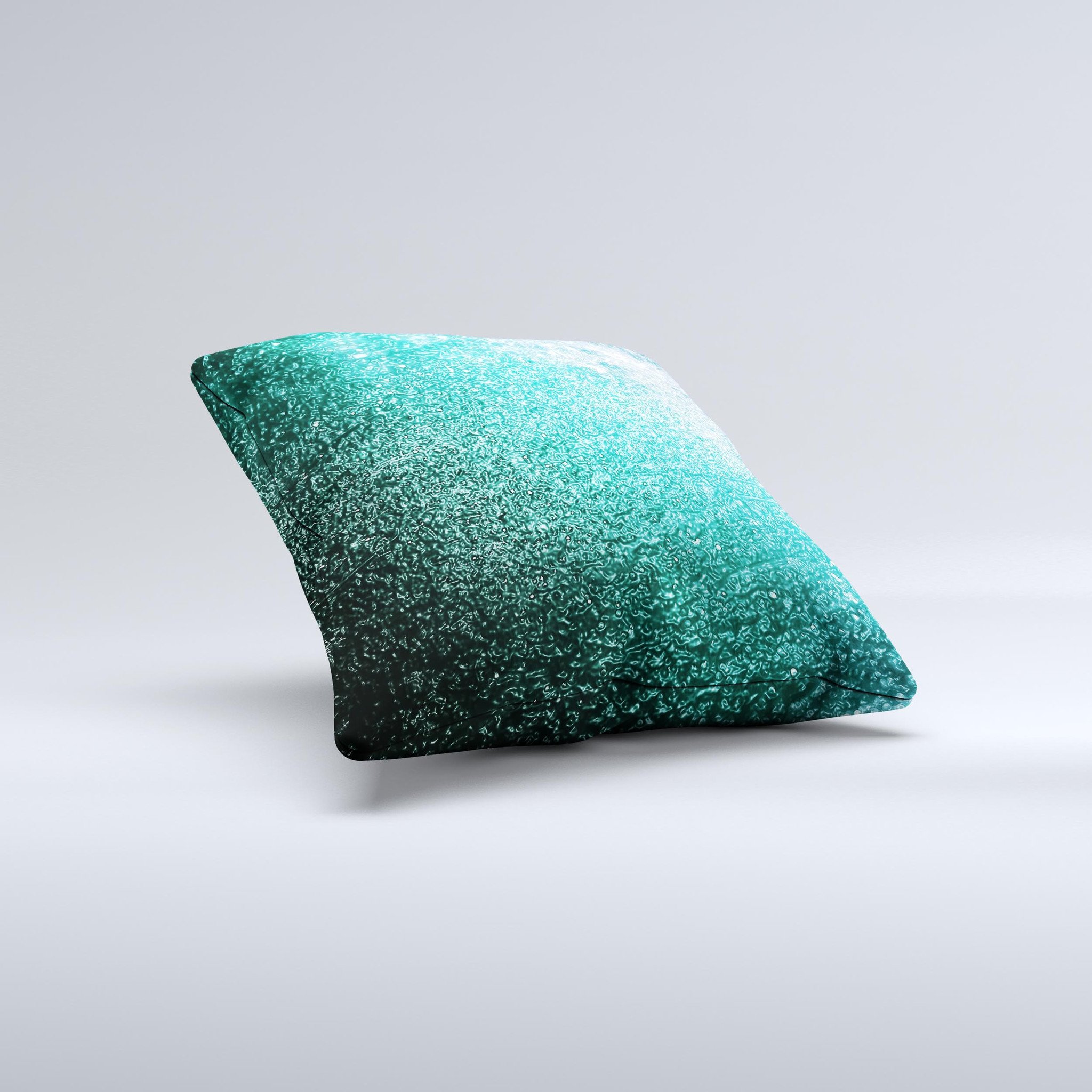 Grungy teal texture decorative throw pillow with unique ink-fuzed design, handcrafted in Virginia, showcasing a rich color and soft fabric.