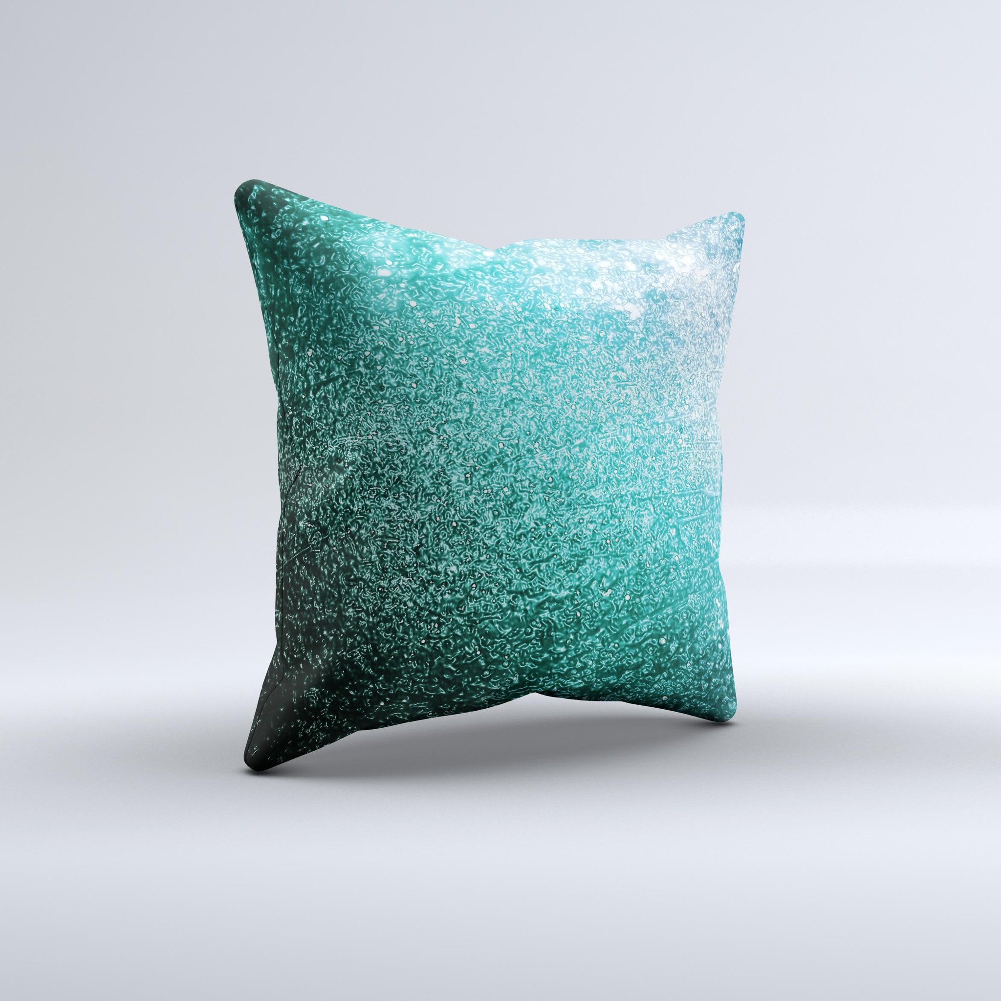 Grungy teal texture decorative throw pillow with unique ink-fuzed design, handcrafted in Virginia, showcasing a rich color and soft fabric.
