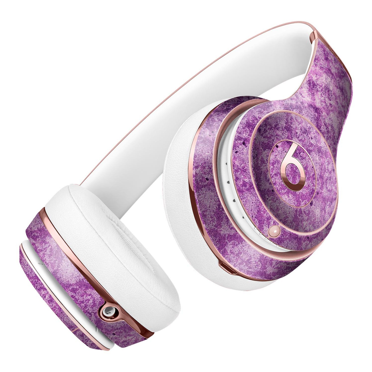 Grungy Violet Damask Pattern Skin Kit for Beats by Dre Solo 3 Wireless Headphones, showcasing vibrant colors and intricate design.