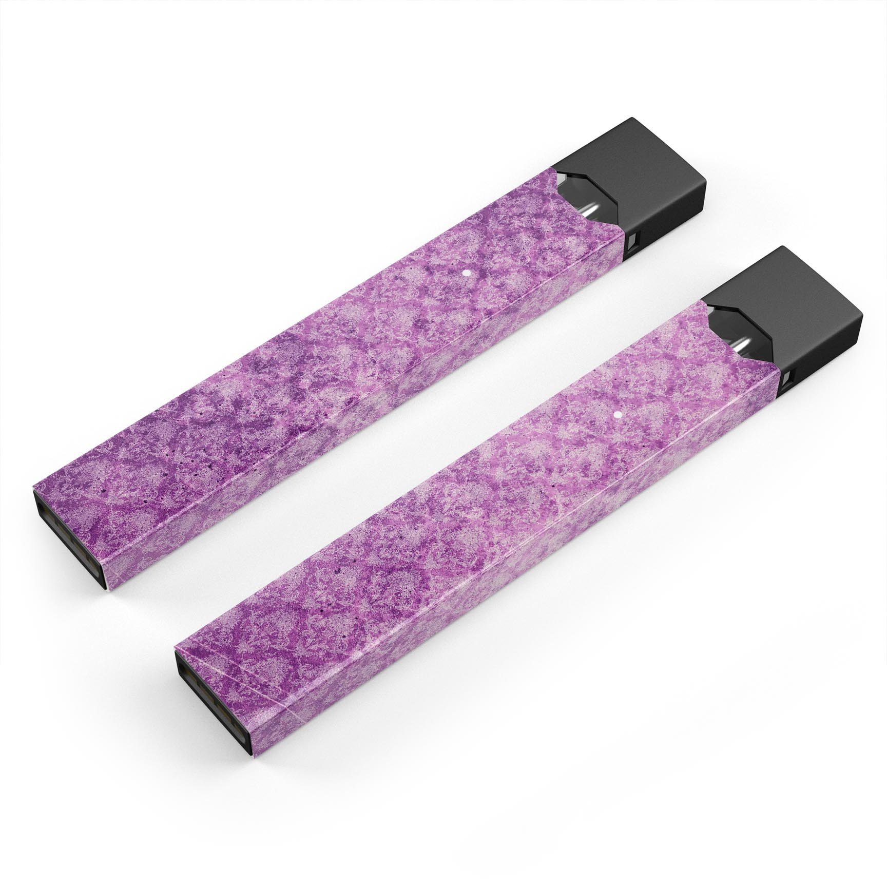 Grungy Violet Damask Pattern skin-wrap for JUUL device, showcasing vibrant colors and intricate design.