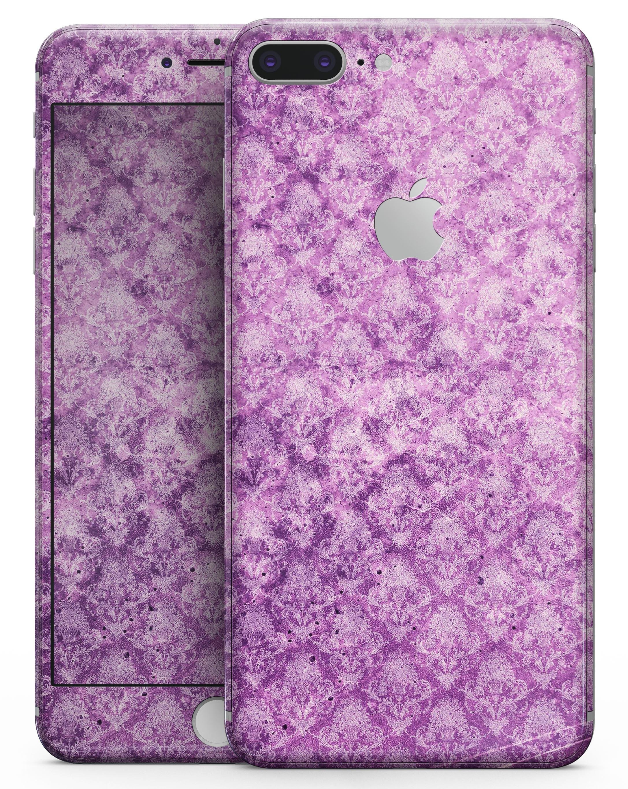 Grungy Violet Damask Pattern skin for iPhone 8 and 8 Plus, showcasing vibrant colors and intricate design.