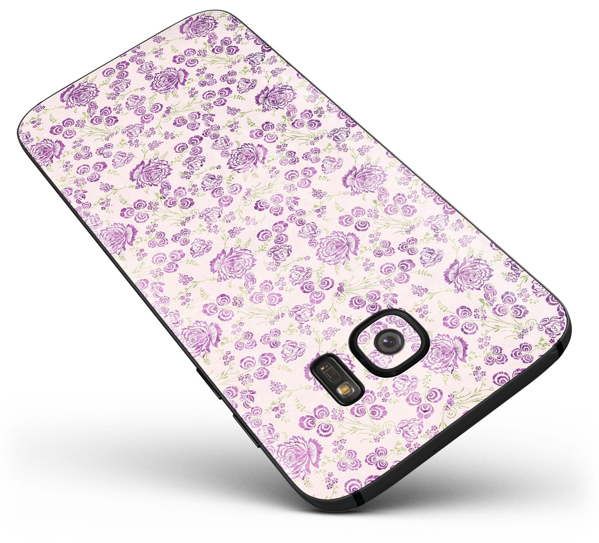 Grungy Violet Wildflower Pattern Skin-Kit for Samsung Galaxy S7/S7 Edge, showcasing vibrant floral design.