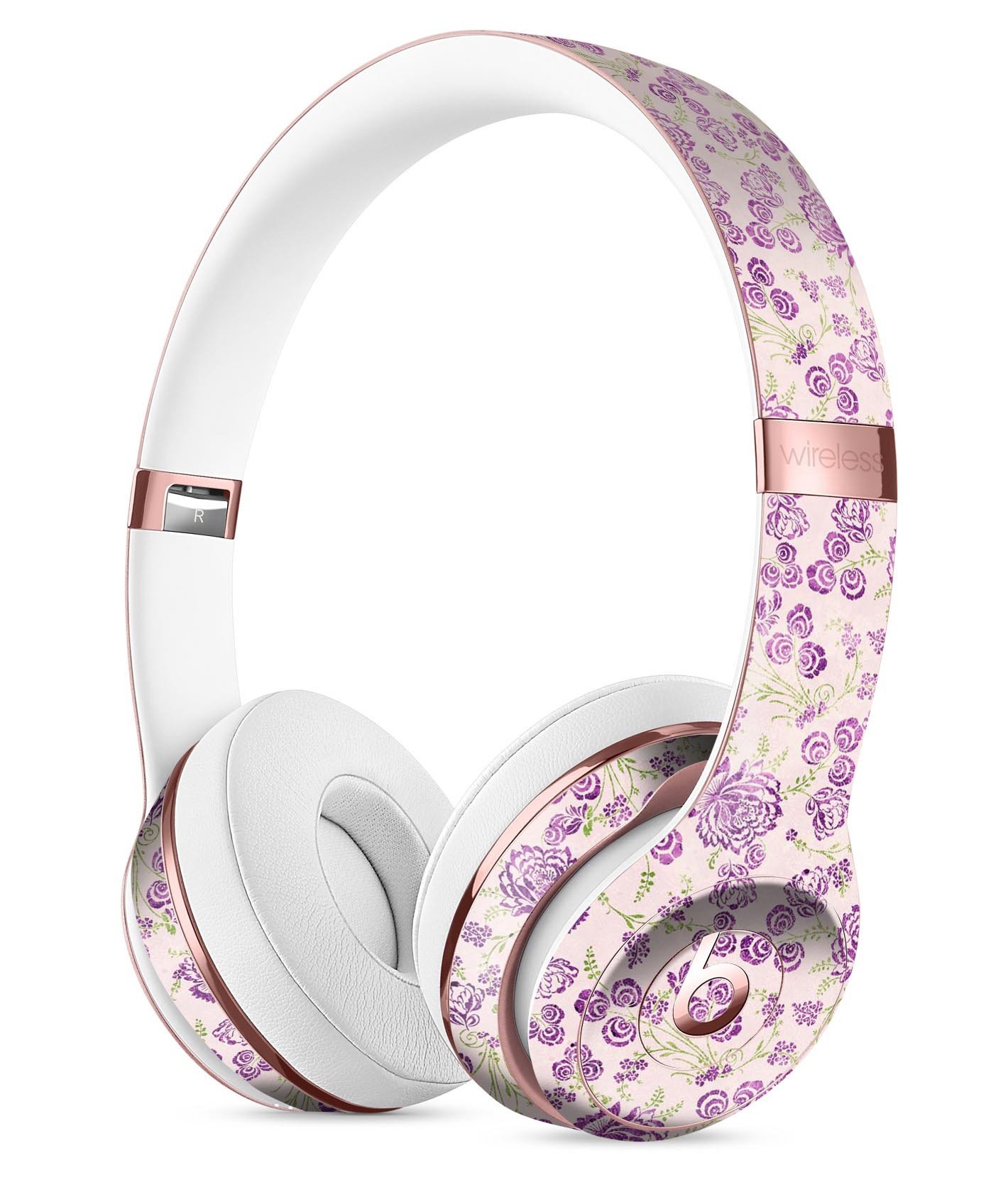 Grungy Violet Wildflower Pattern Skin Kit for Beats by Dre Solo 3 Wireless Headphones, showcasing vibrant floral design.