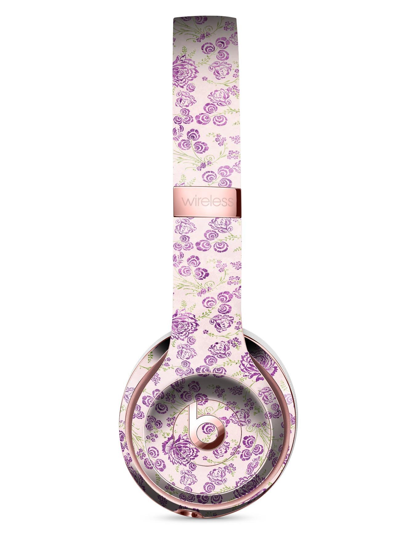 Grungy Violet Wildflower Pattern Skin Kit for Beats by Dre Solo 3 Wireless Headphones, showcasing vibrant floral design.