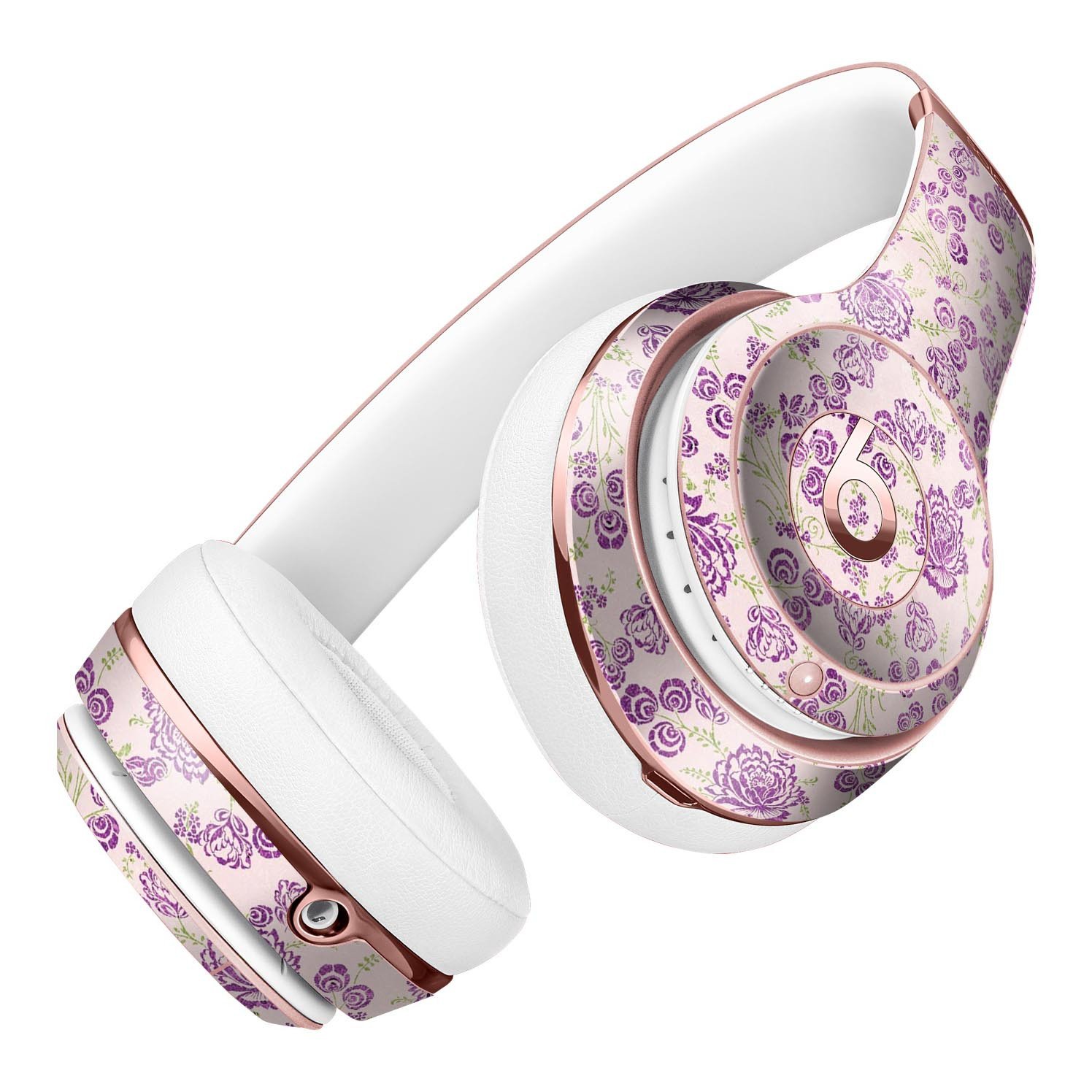 Grungy Violet Wildflower Pattern Skin Kit for Beats by Dre Solo 3 Wireless Headphones, showcasing vibrant floral design.