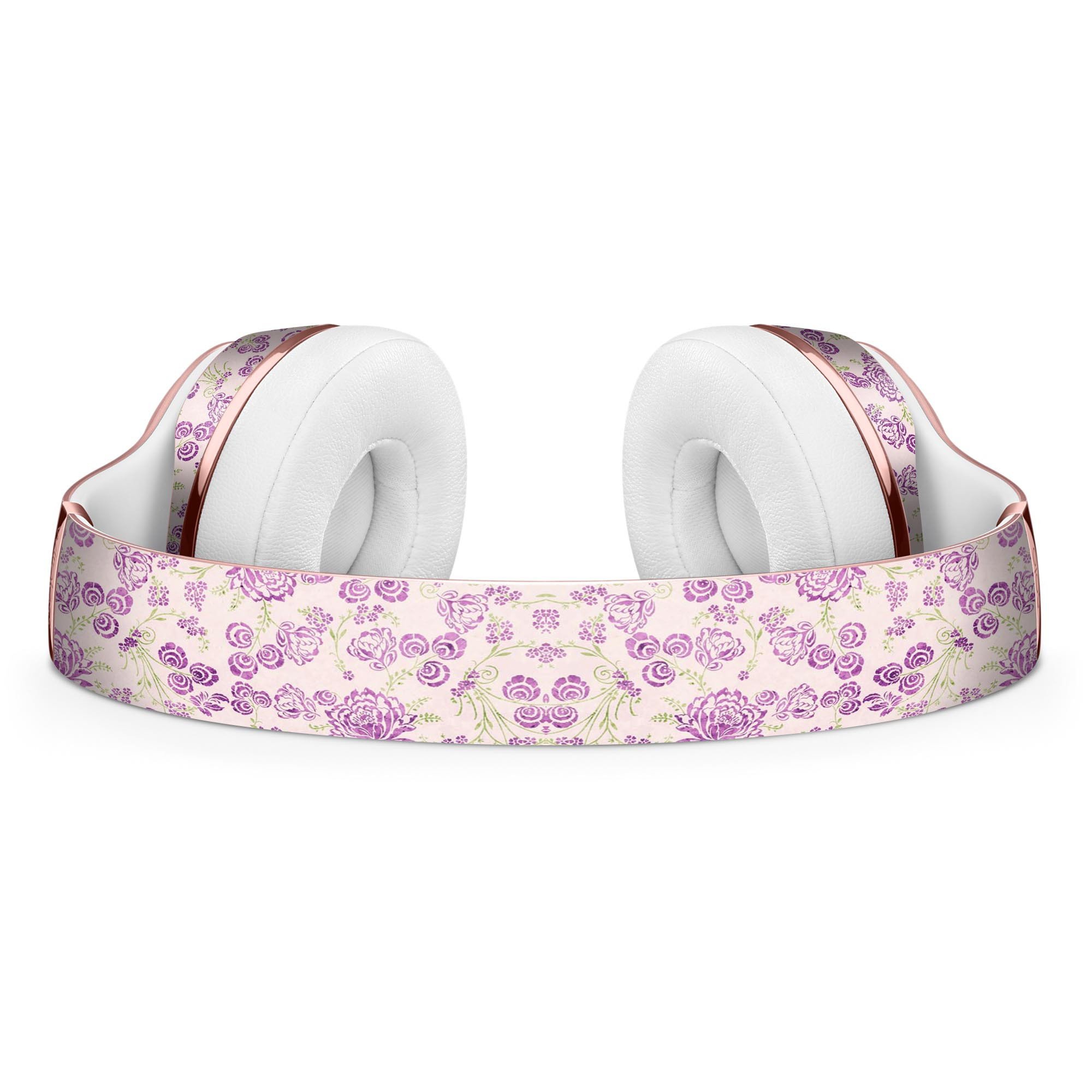 Grungy Violet Wildflower Pattern Skin Kit for Beats by Dre Solo 3 Wireless Headphones, showcasing vibrant floral design.