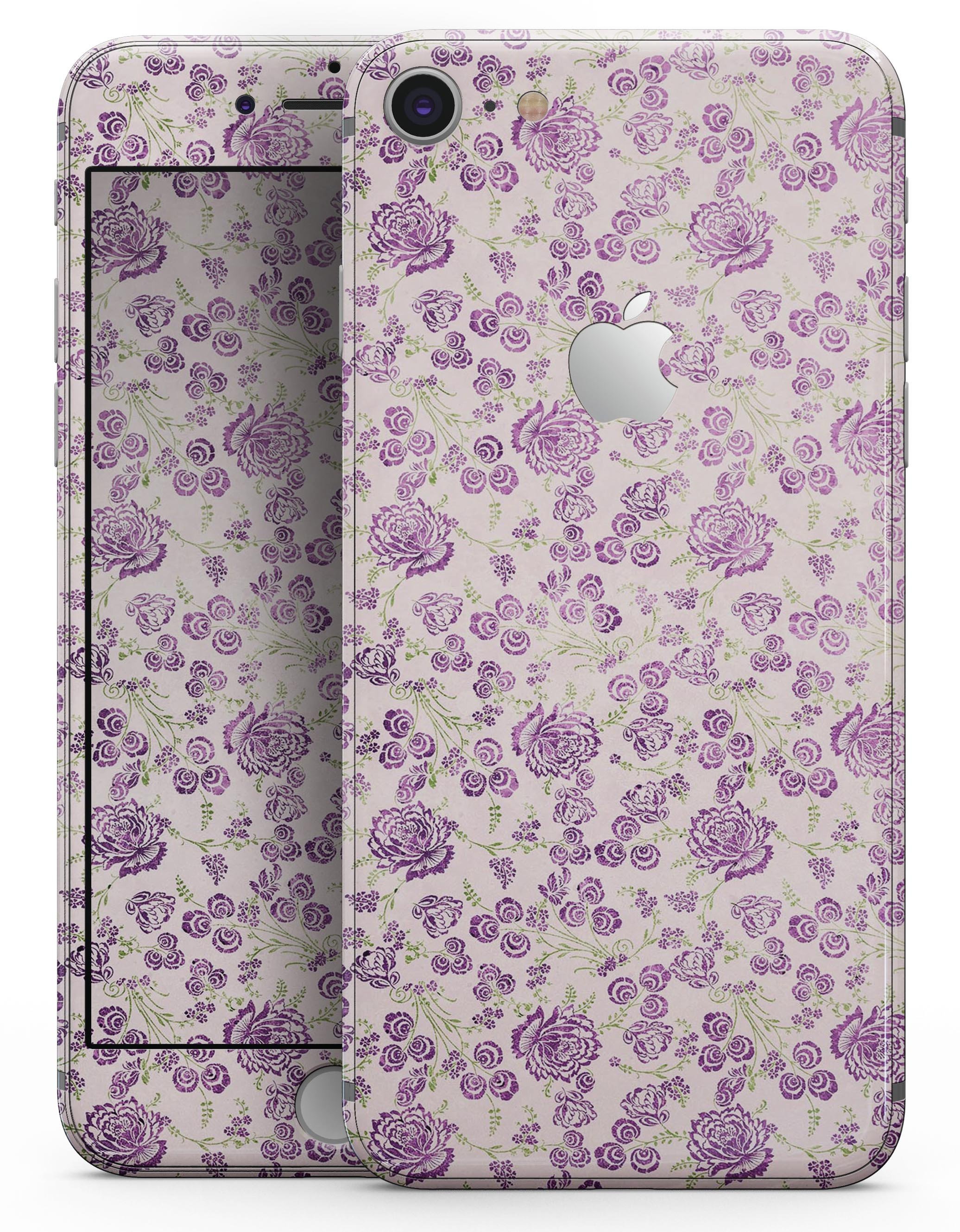 Grungy Violet Wildflower Pattern skin for iPhone 8 and 8 Plus, showcasing vibrant floral design on a sleek device.