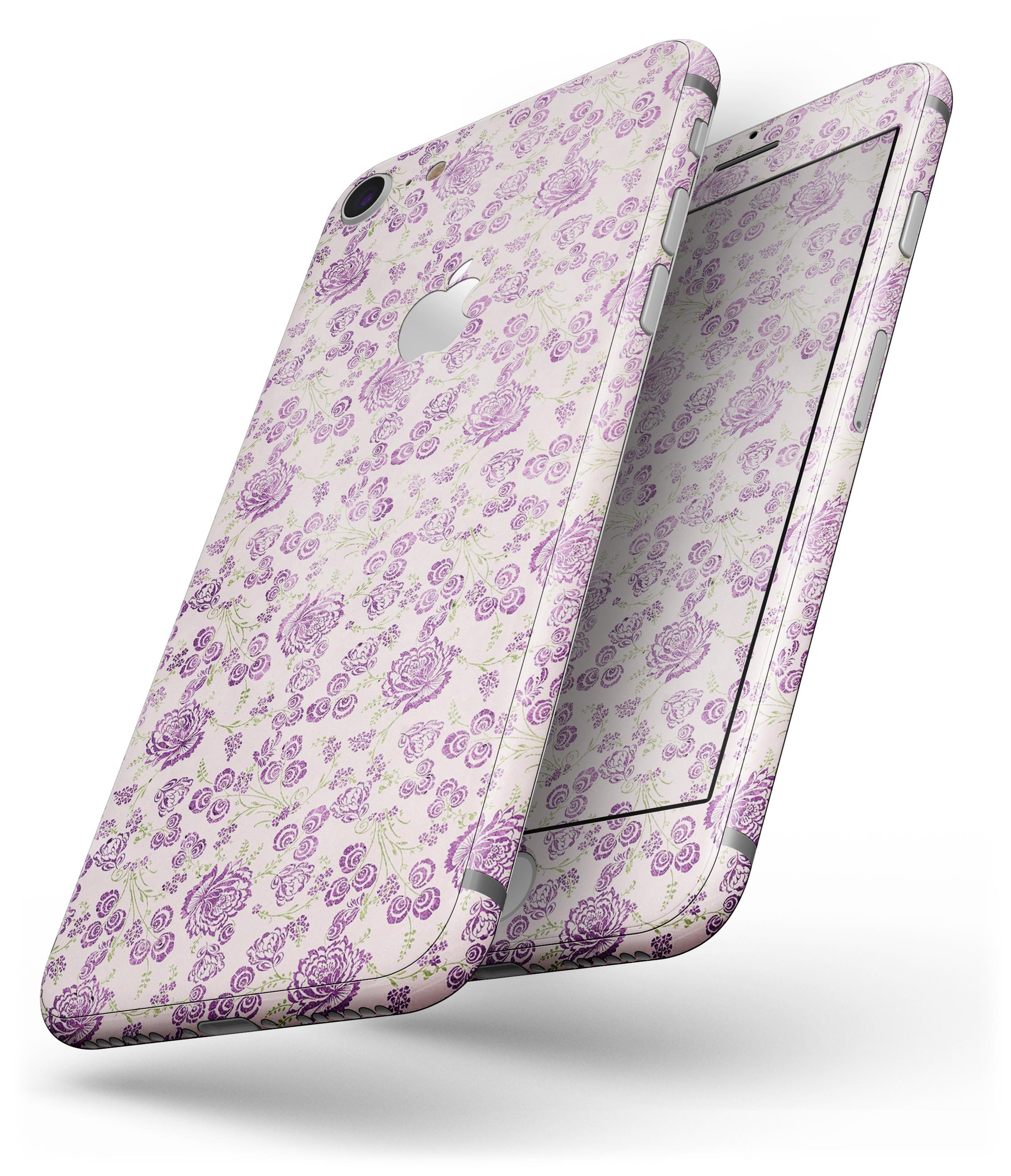 Grungy Violet Wildflower Pattern skin for iPhone 8 and 8 Plus, showcasing vibrant floral design on a sleek device.
