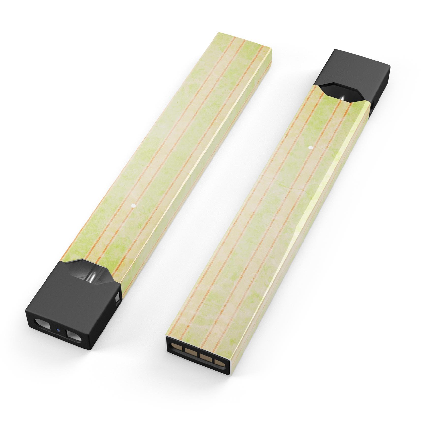 Grungy yellow faded vertical stripes decal skin for JUUL vaping device, showcasing a stylish design and protective features.
