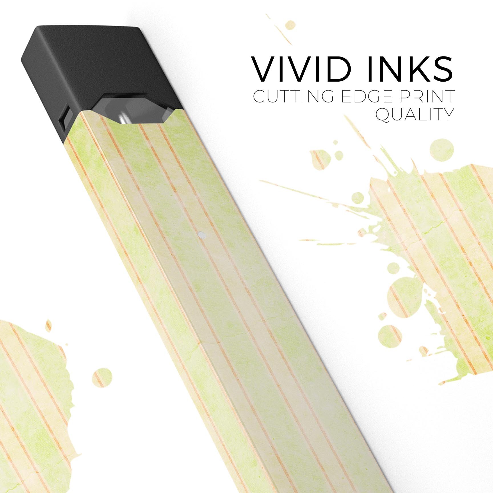 Grungy yellow faded vertical stripes decal skin for JUUL vaping device, showcasing a stylish design and protective features.
