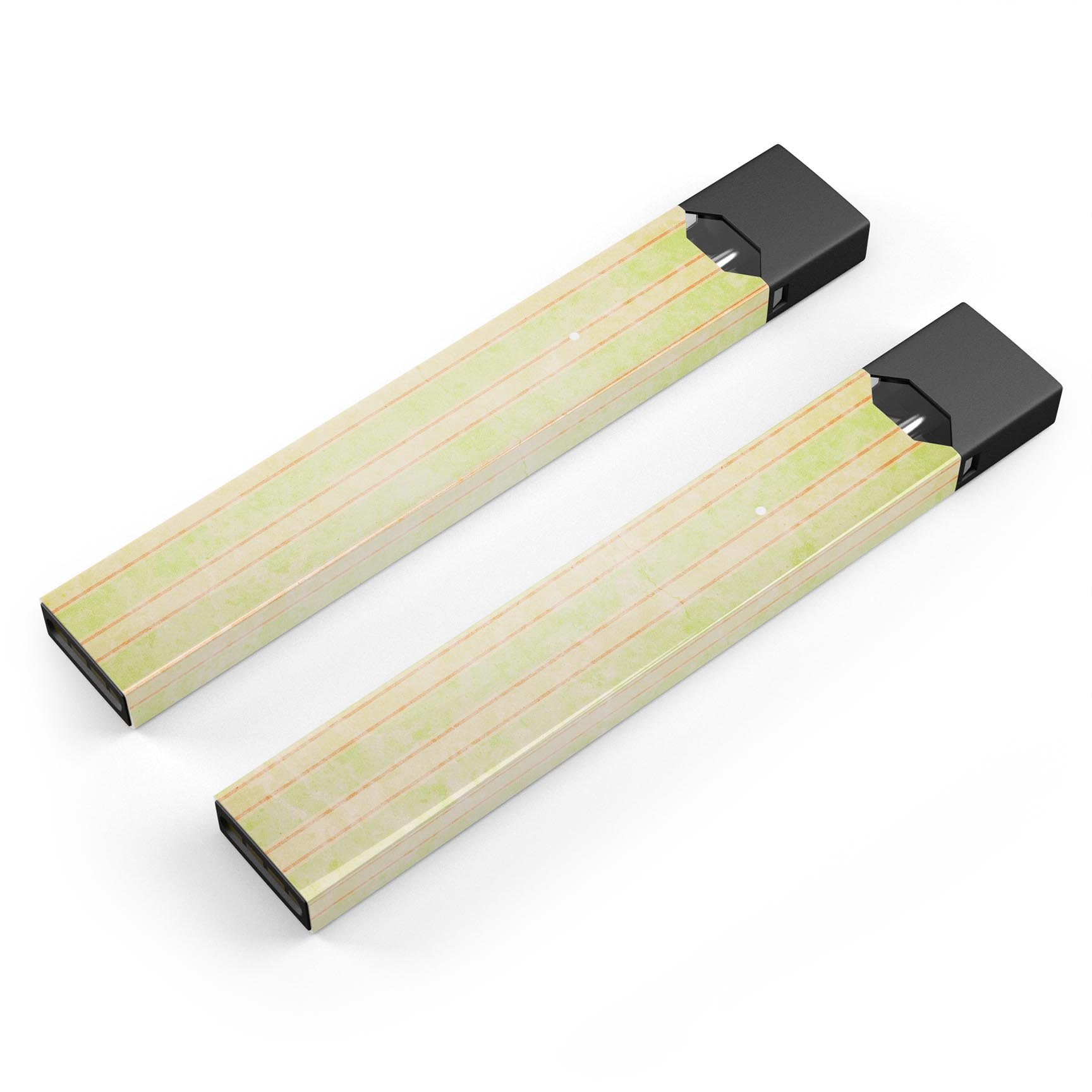 Grungy yellow faded vertical stripes decal skin for JUUL vaping device, showcasing a stylish design and protective features.