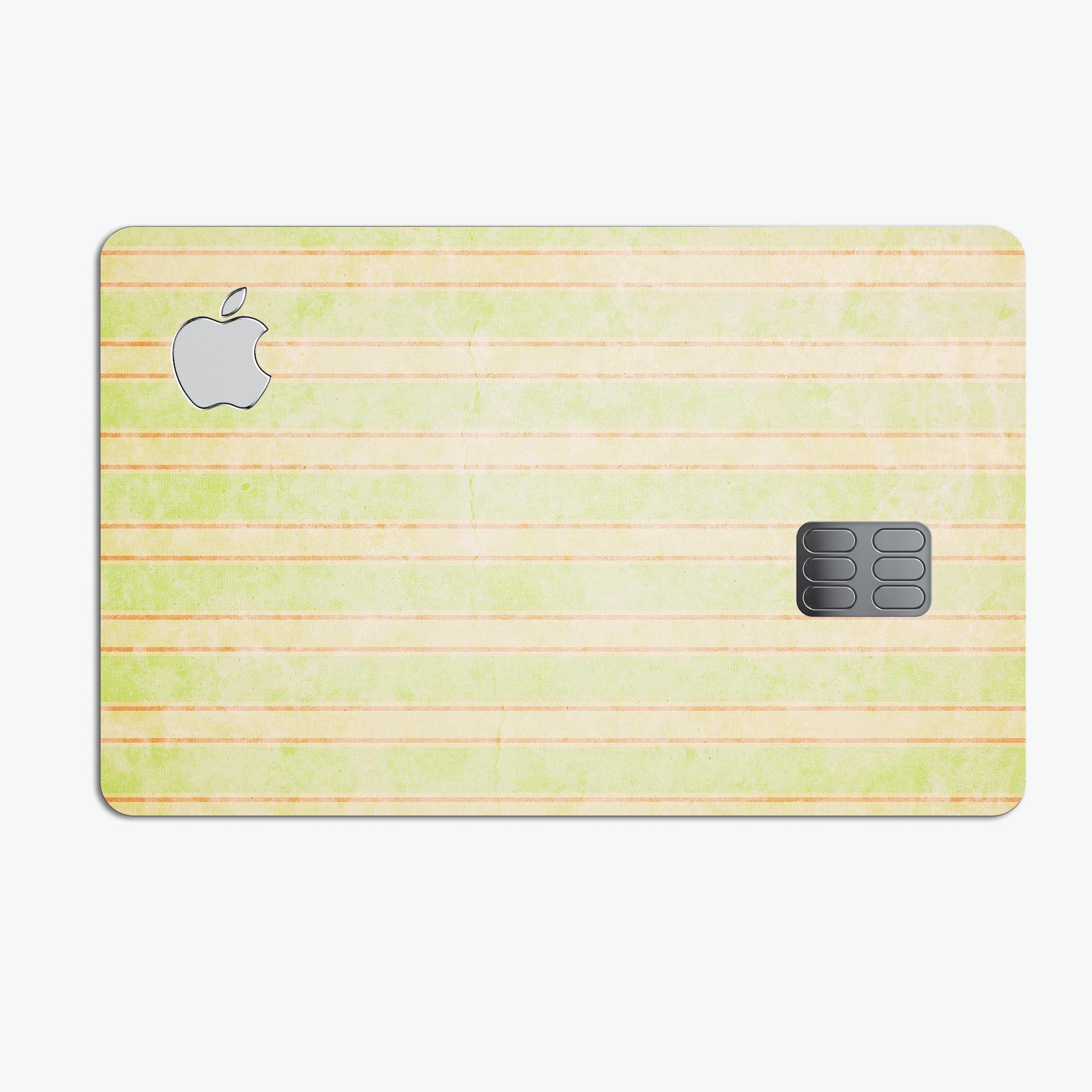Grungy yellow faded vertical stripes protective decal for Apple Card, showcasing its unique design and premium quality.