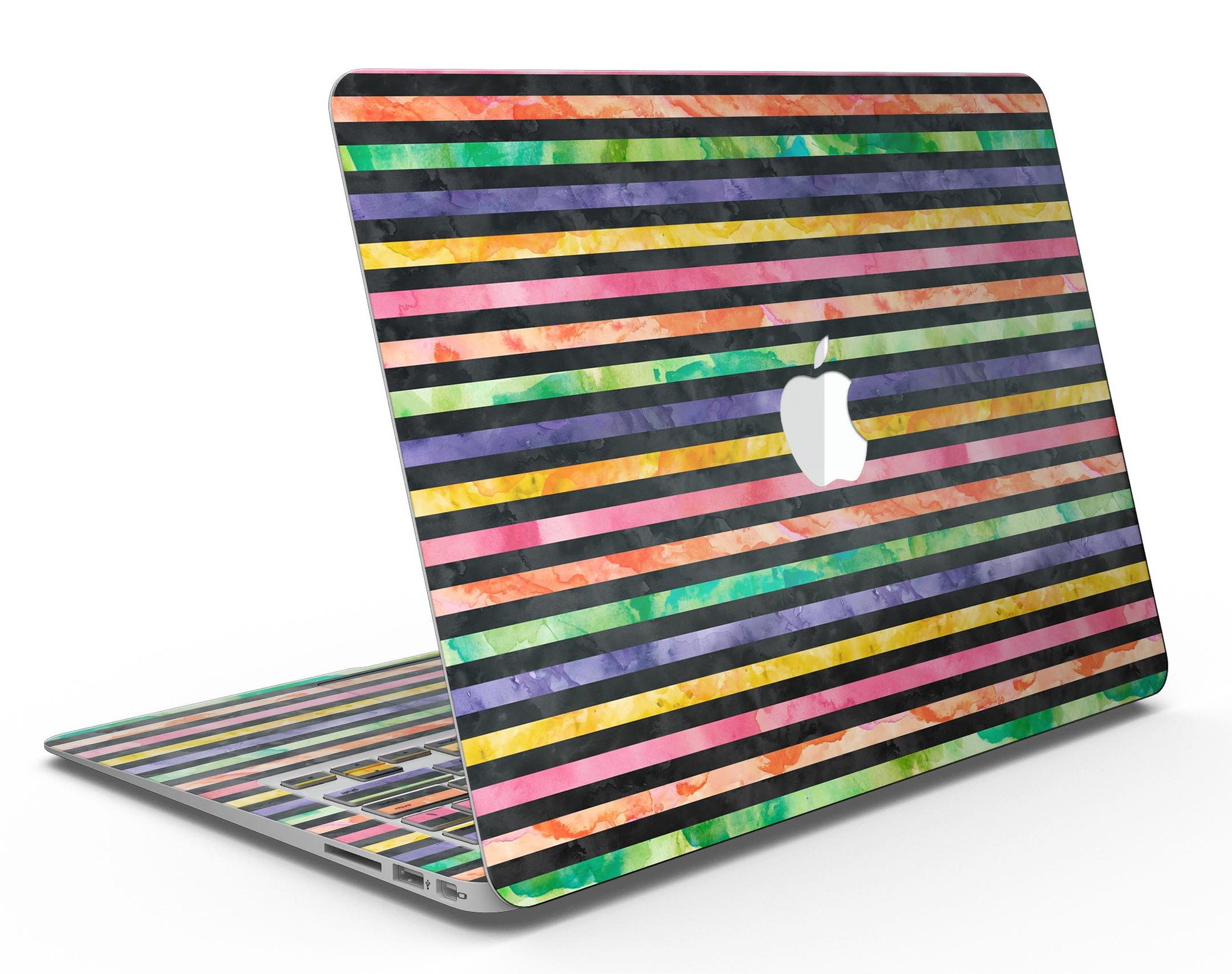 Halloween Color Stripes MacBook Air Skin Kit showcasing vibrant colors and patterns designed for style and protection.