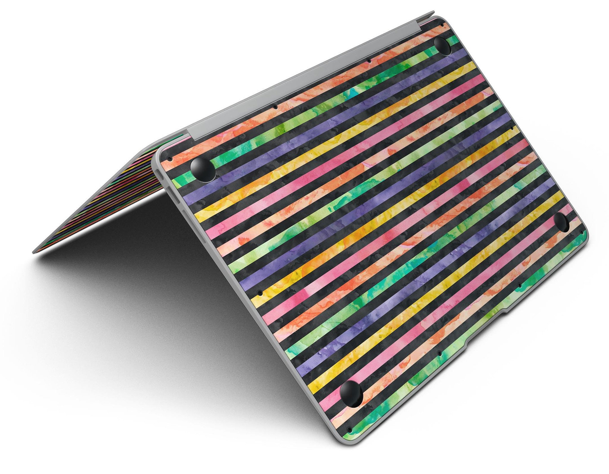 Halloween Color Stripes MacBook Air Skin Kit showcasing vibrant colors and patterns designed for style and protection.
