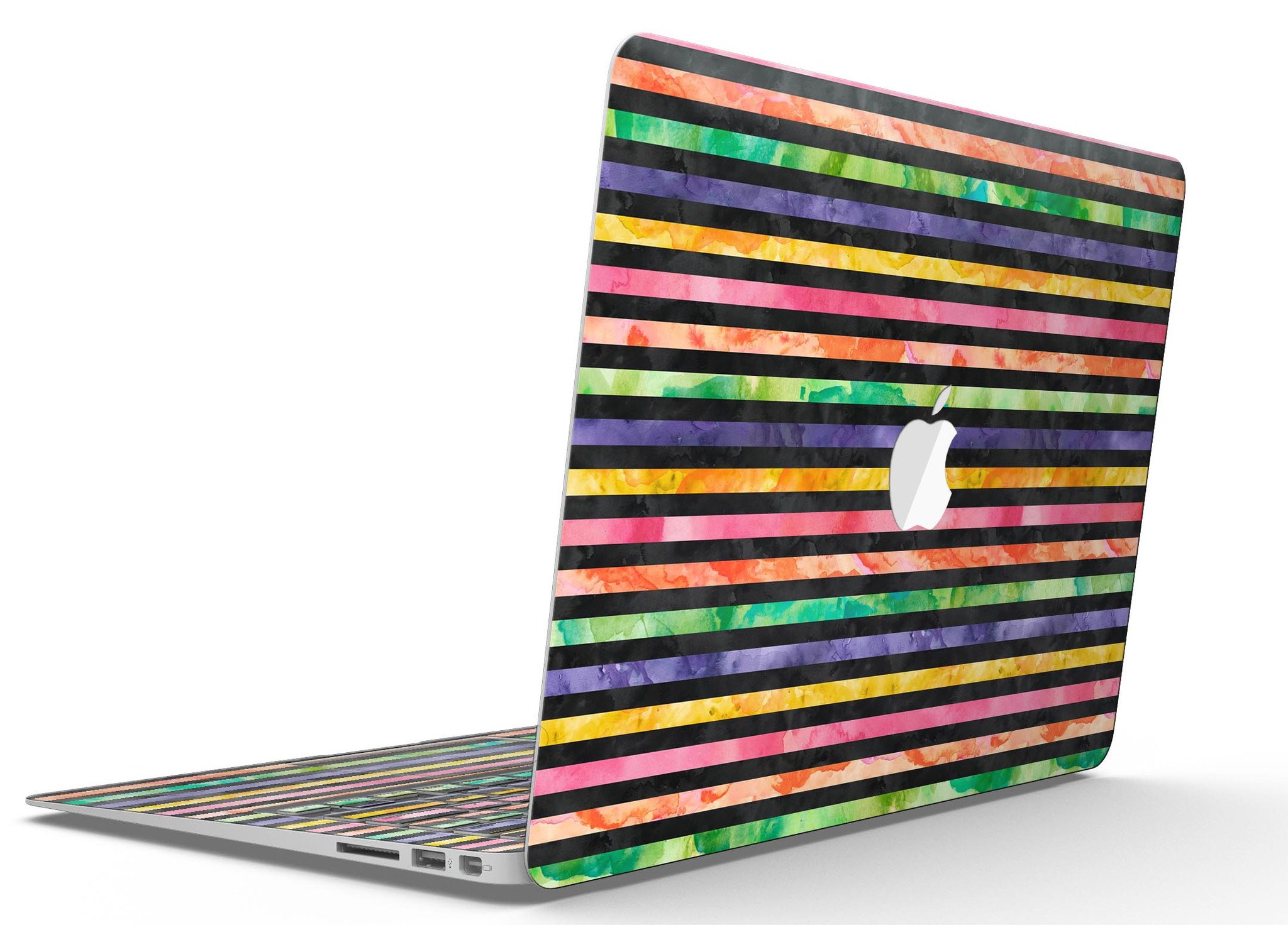 Halloween Color Stripes MacBook Air Skin Kit showcasing vibrant colors and patterns designed for style and protection.