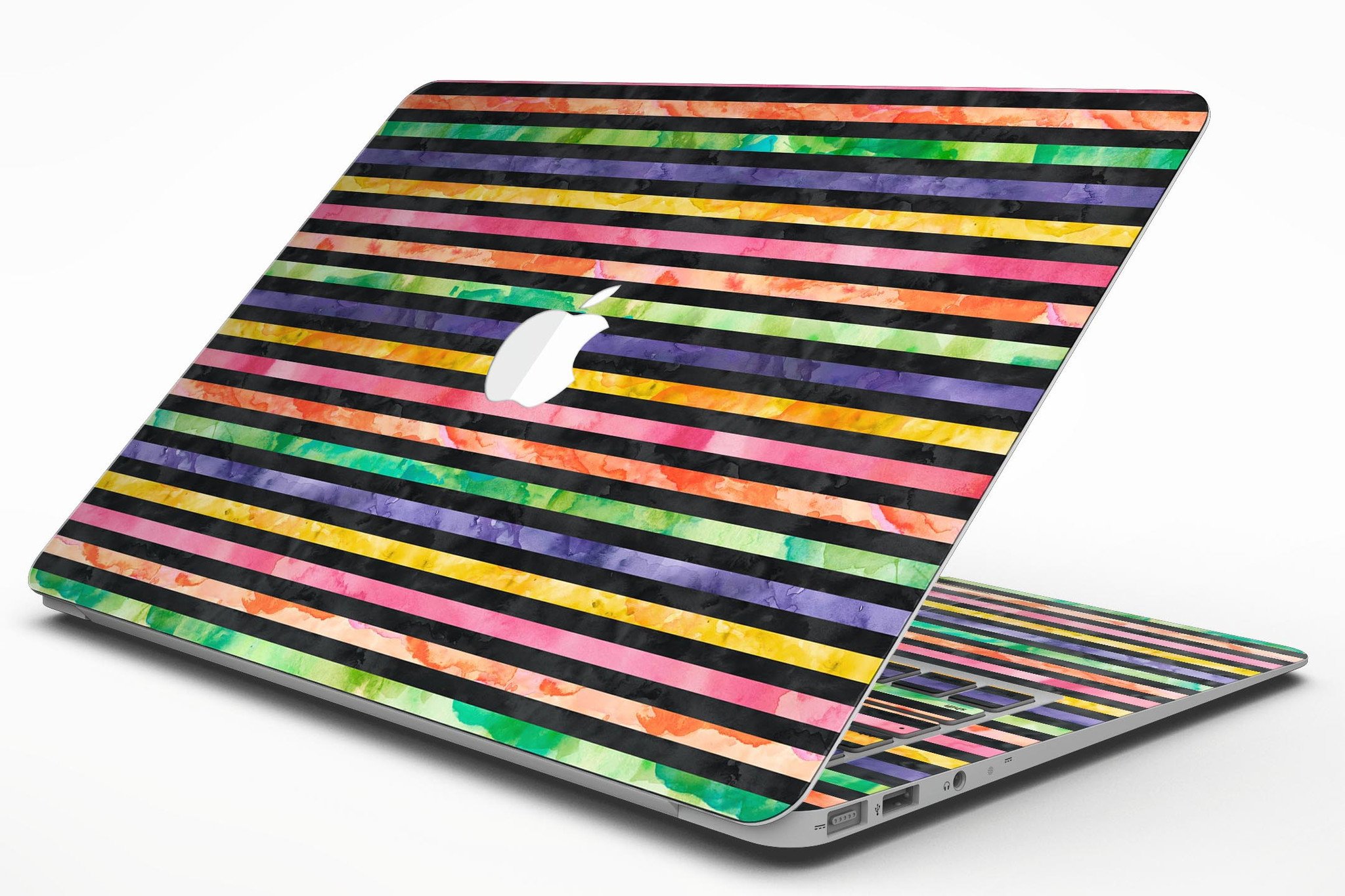 Halloween Color Stripes MacBook Air Skin Kit showcasing vibrant colors and patterns designed for style and protection.