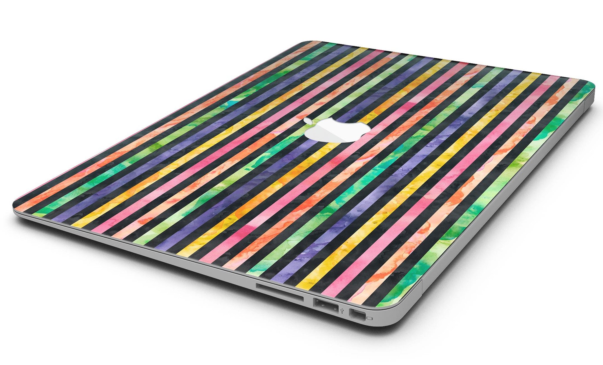Halloween Color Stripes MacBook Air Skin Kit showcasing vibrant colors and patterns designed for style and protection.