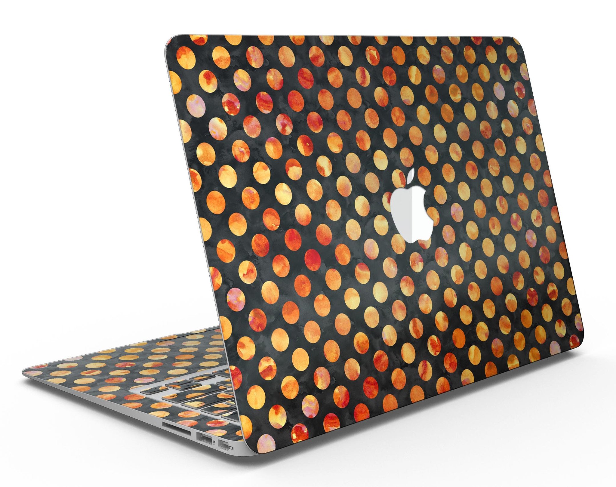 Halloween Watercolor Dots skin for MacBook Air, showcasing vibrant colors and unique patterns for stylish protection.