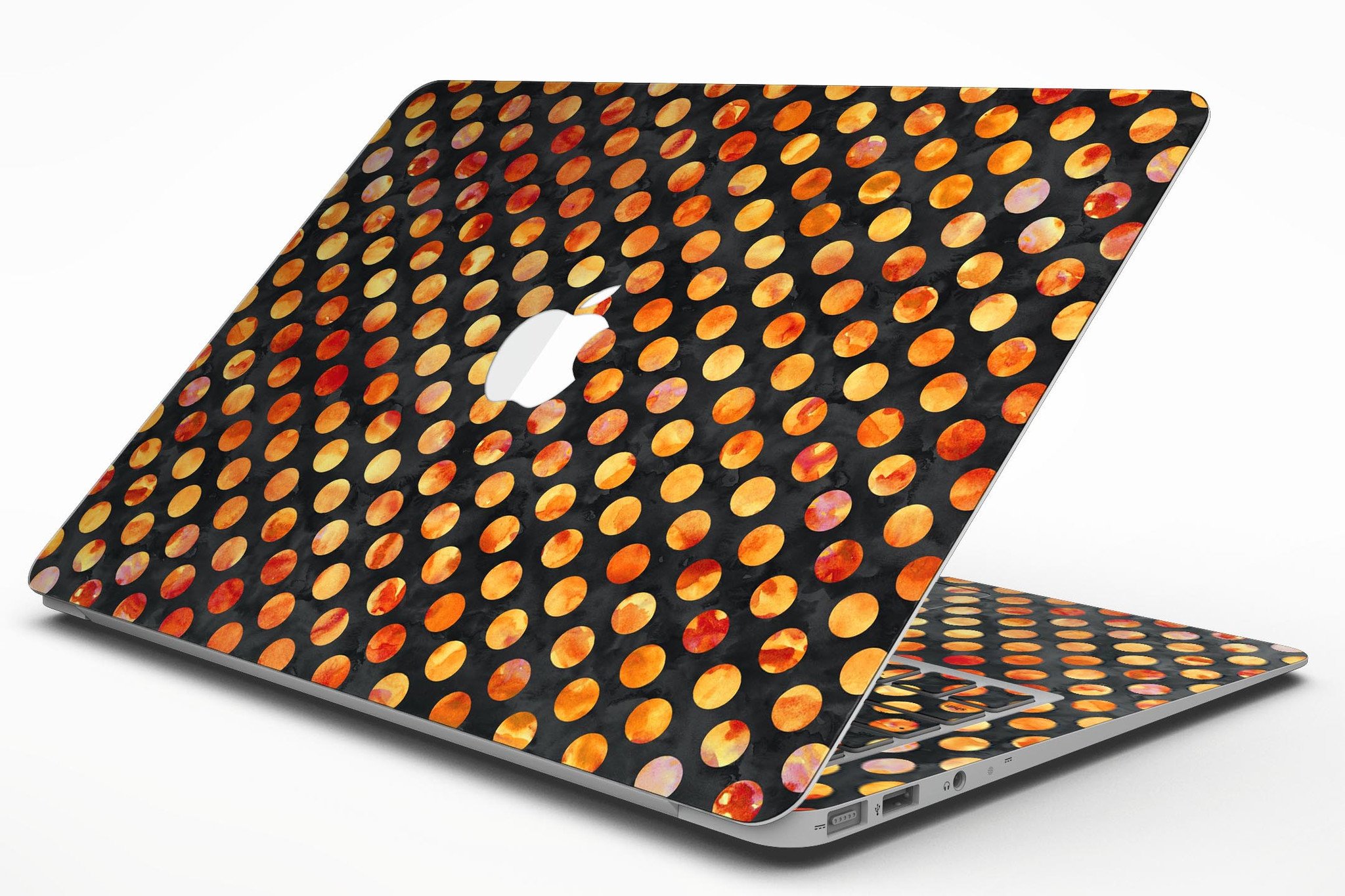 Halloween Watercolor Dots skin for MacBook Air, showcasing vibrant colors and unique patterns for stylish protection.