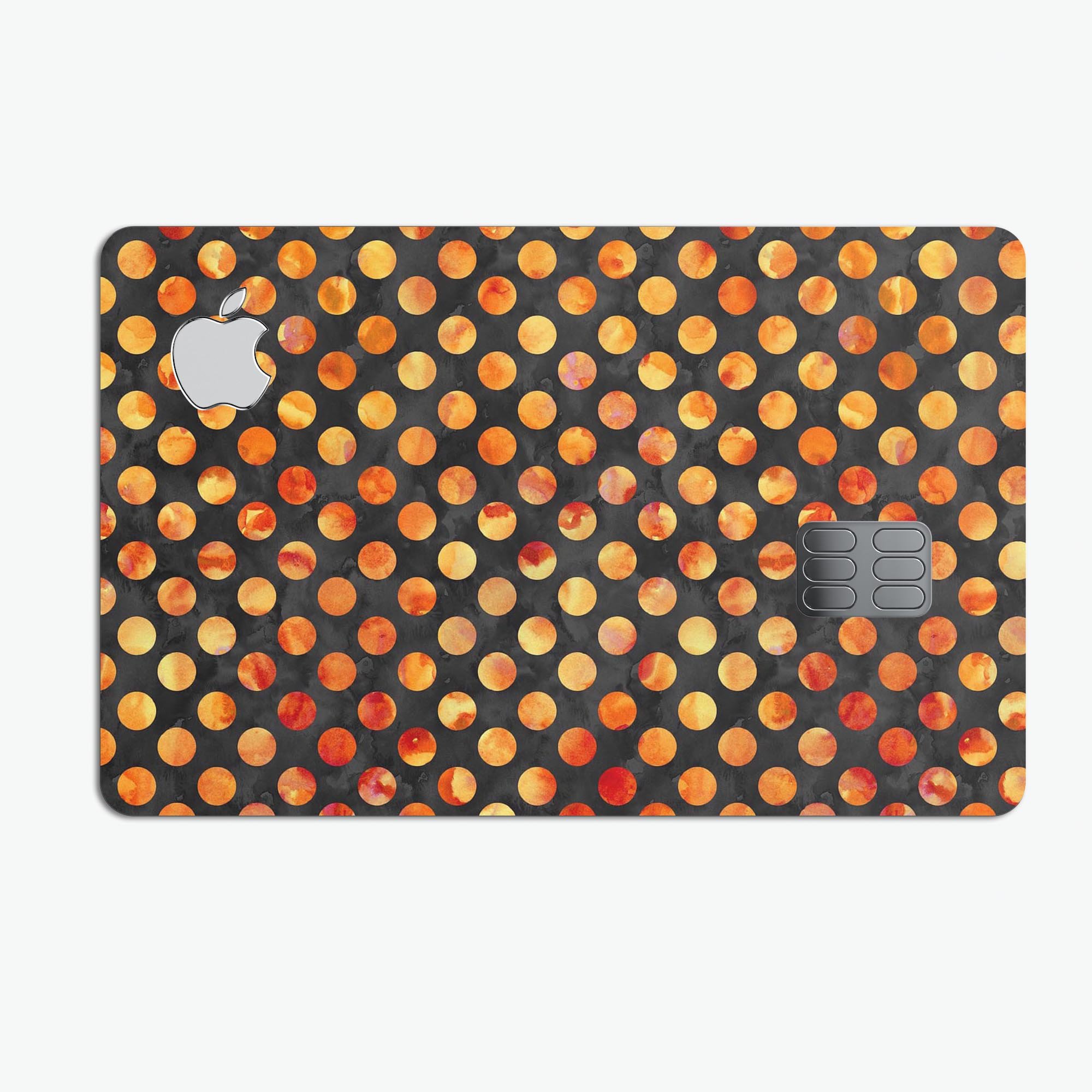 Halloween Watercolor Dots decal skin for Apple Card, showcasing vibrant colors and a protective design.