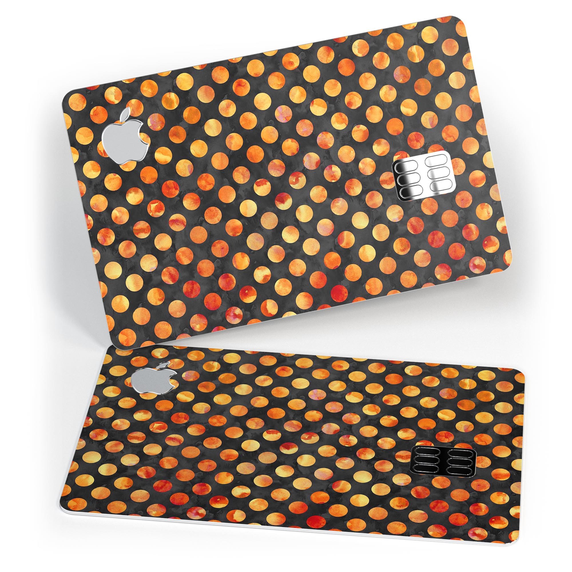 Halloween Watercolor Dots decal skin for Apple Card, showcasing vibrant colors and a protective design.