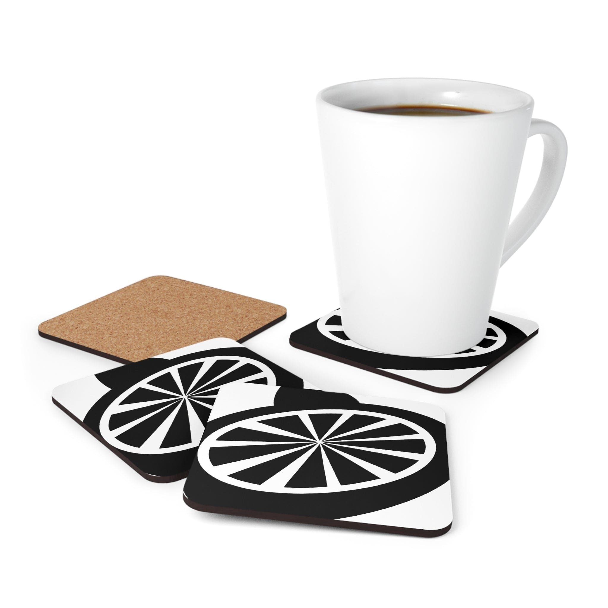 Handcrafted Square Coaster Set of 4 featuring a black and white geometric design, ideal for protecting surfaces from drink stains.