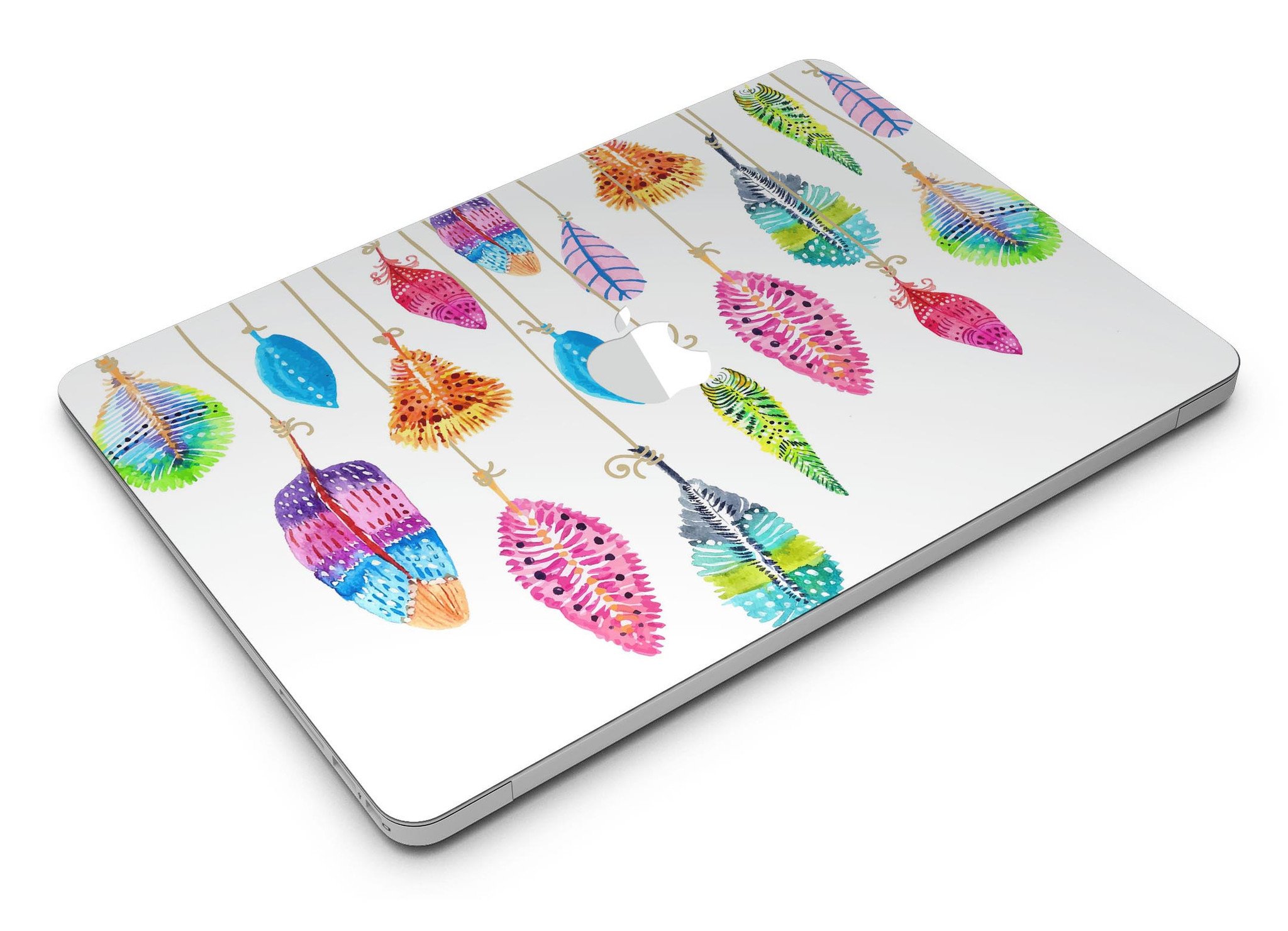 Hanging Feathers MacBook Air Skin Kit showcasing vibrant feather design on a sleek MacBook Air.